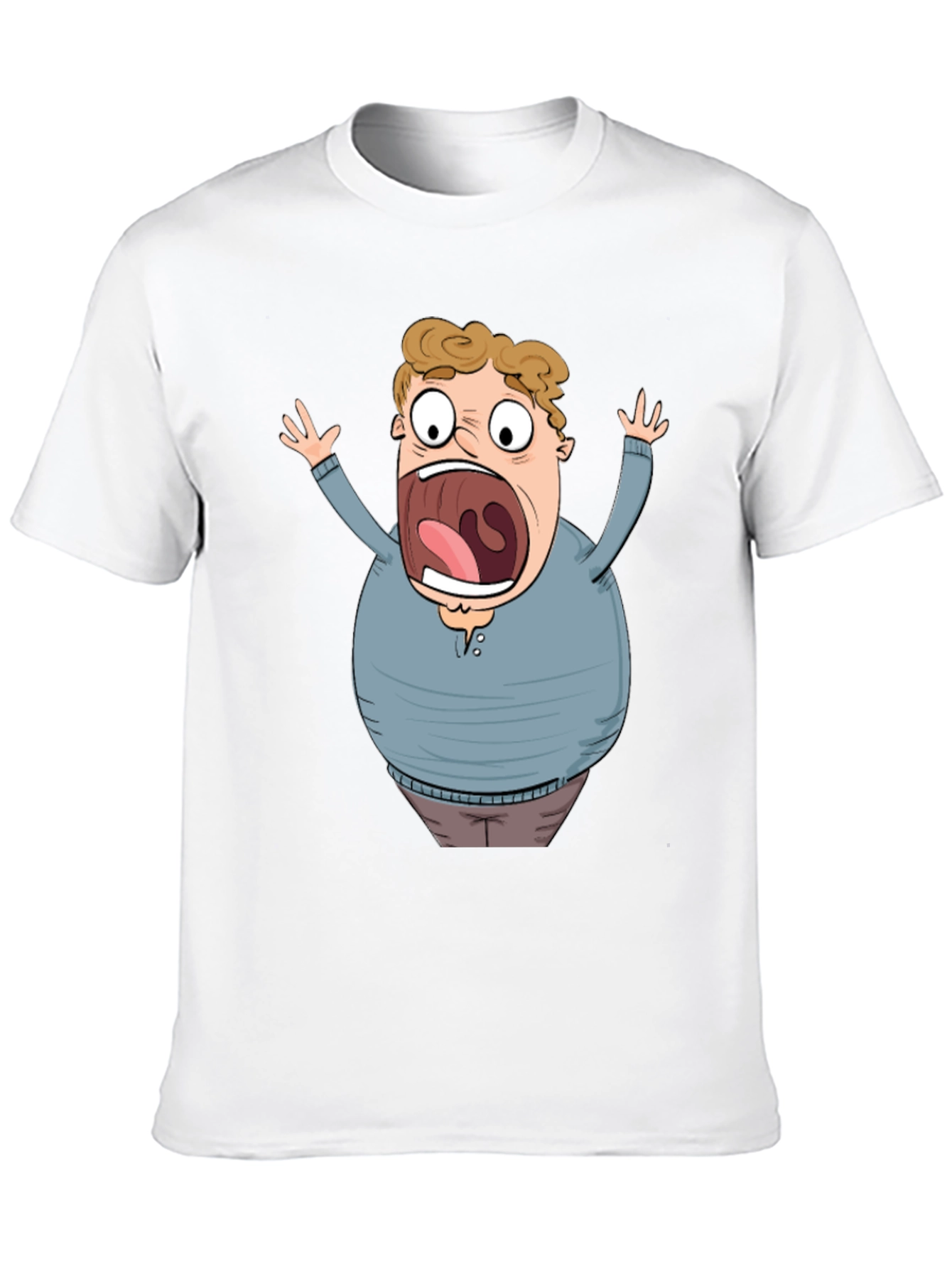 Cartoon Scared Man Graphic Black T-Shirt