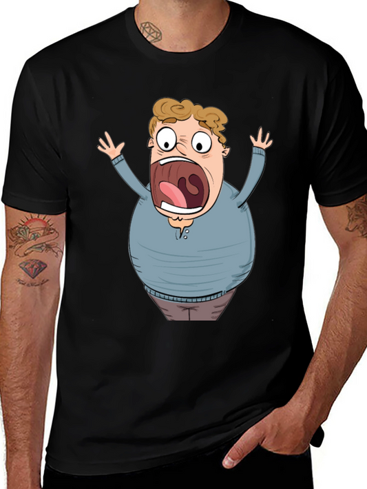Cartoon Scared Man Graphic Black T-Shirt