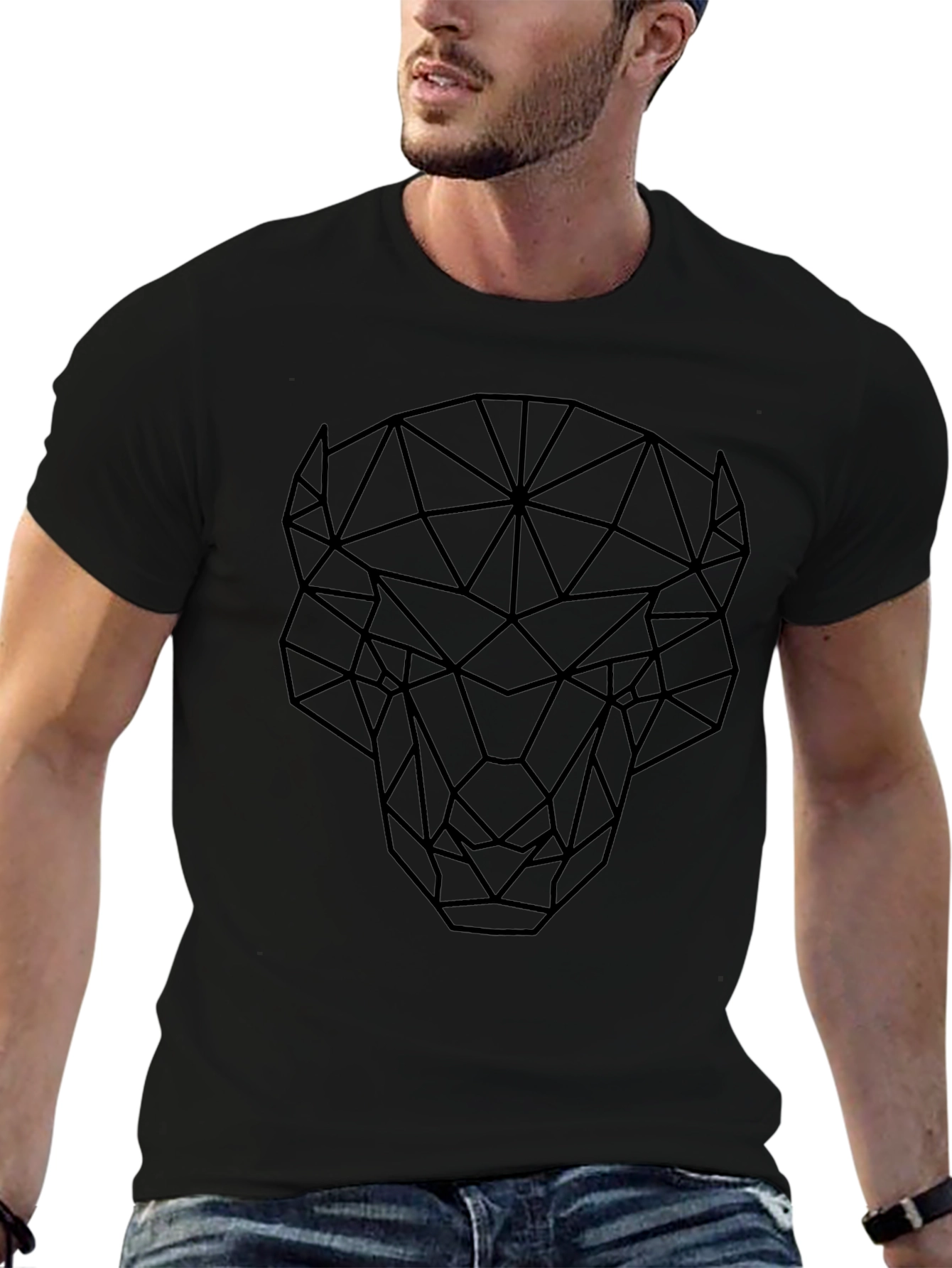 Geometric Bull Graphic Tee - Modern Black T-Shirt