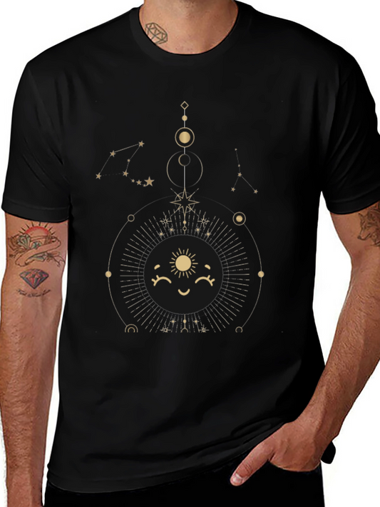 Celestial Sun Graphic Tee - Stylish Black Cotton T-Shirt