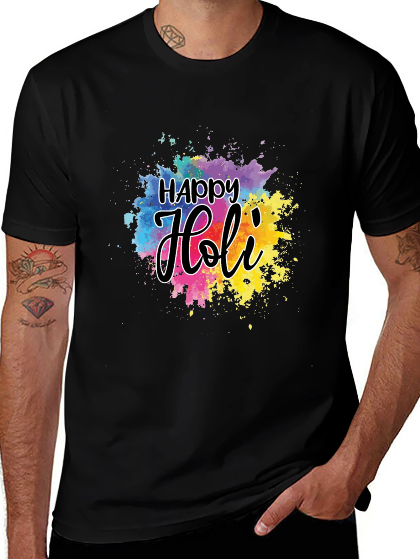 Happy Holi Graphic T-Shirt - Black