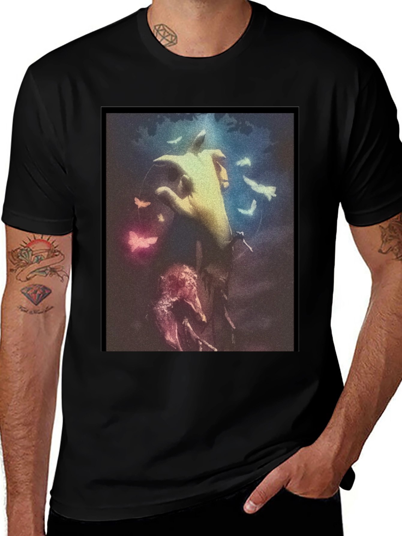 Artistic Hand Graphic Black T-Shirt