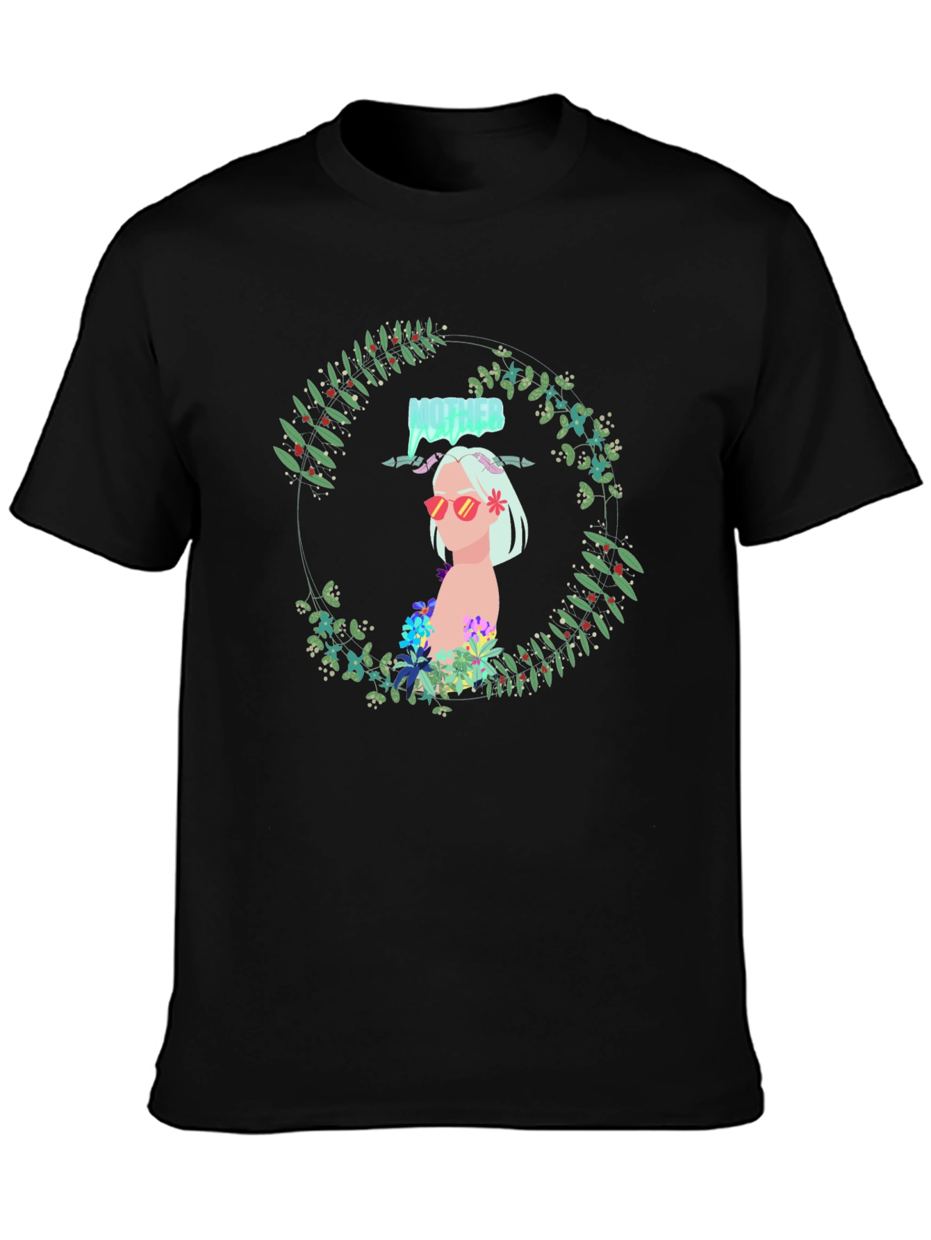 Floral Woman Black Tee