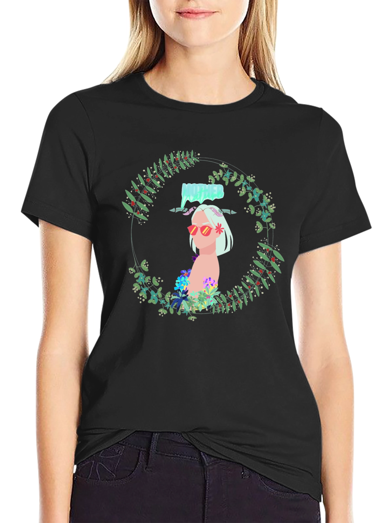 Floral Woman Black Tee