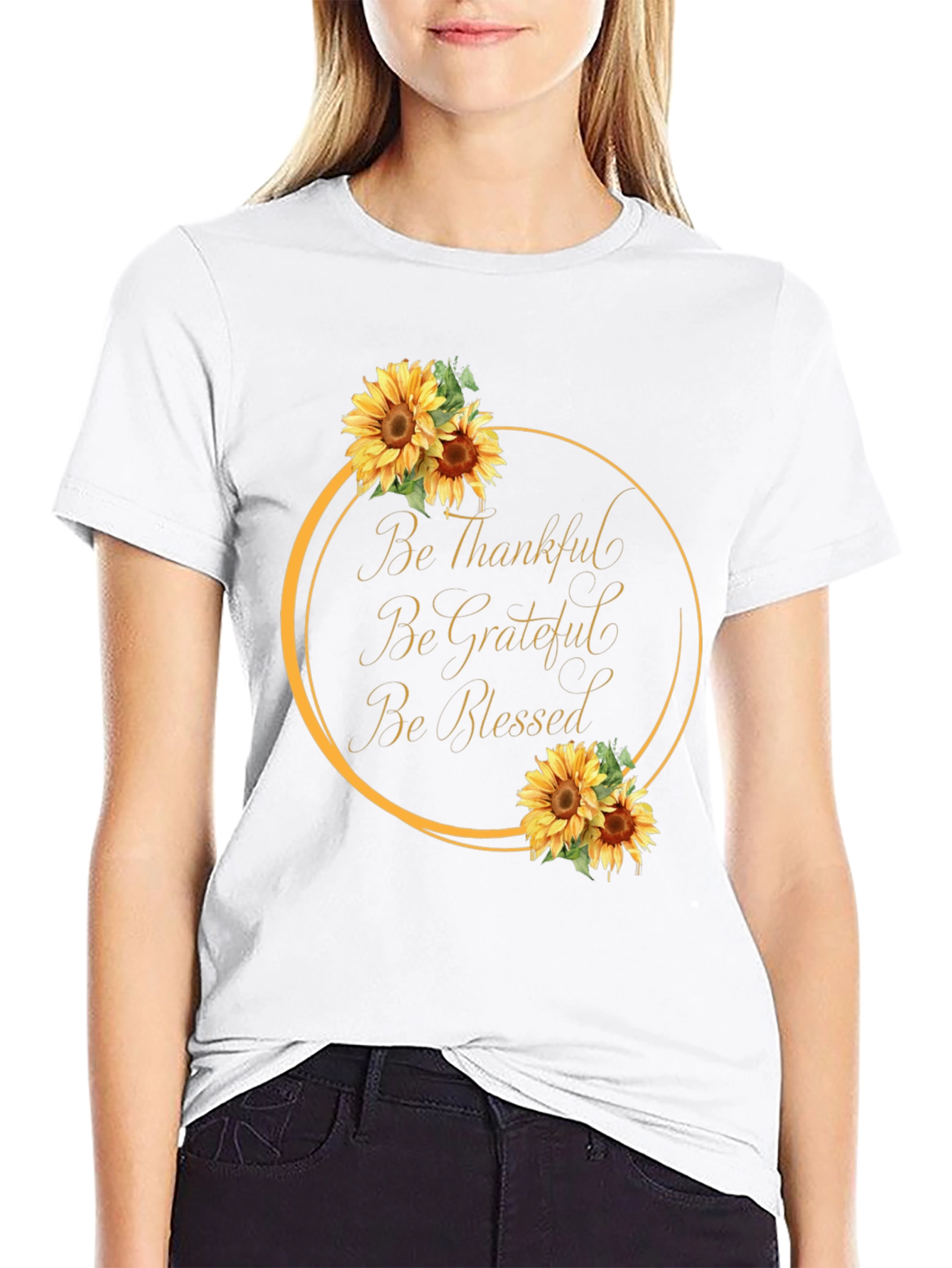Thankful Grateful Blessed Sunflower Graphic Tee
