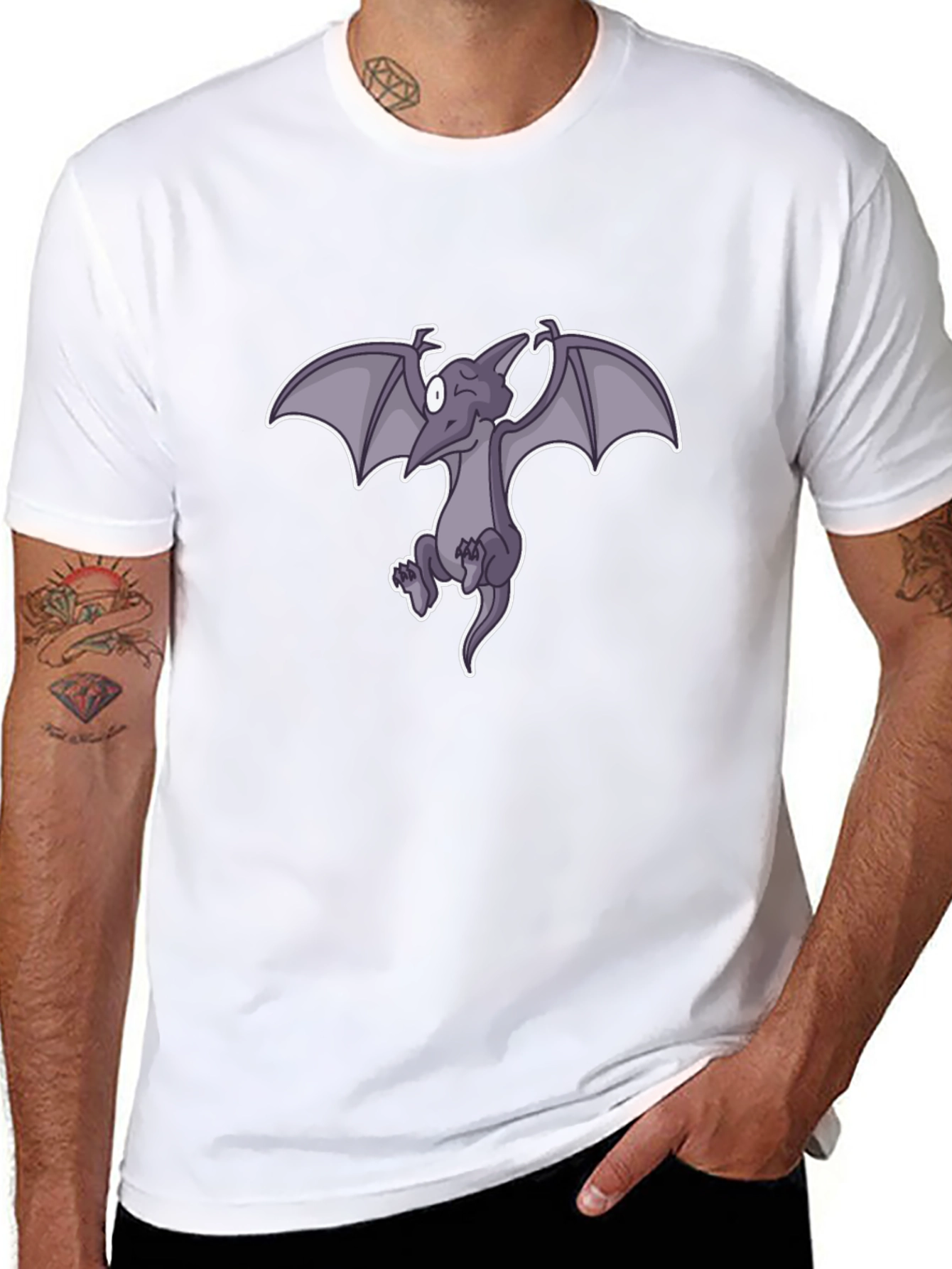 Cartoon Pterodactyl Black T-Shirt