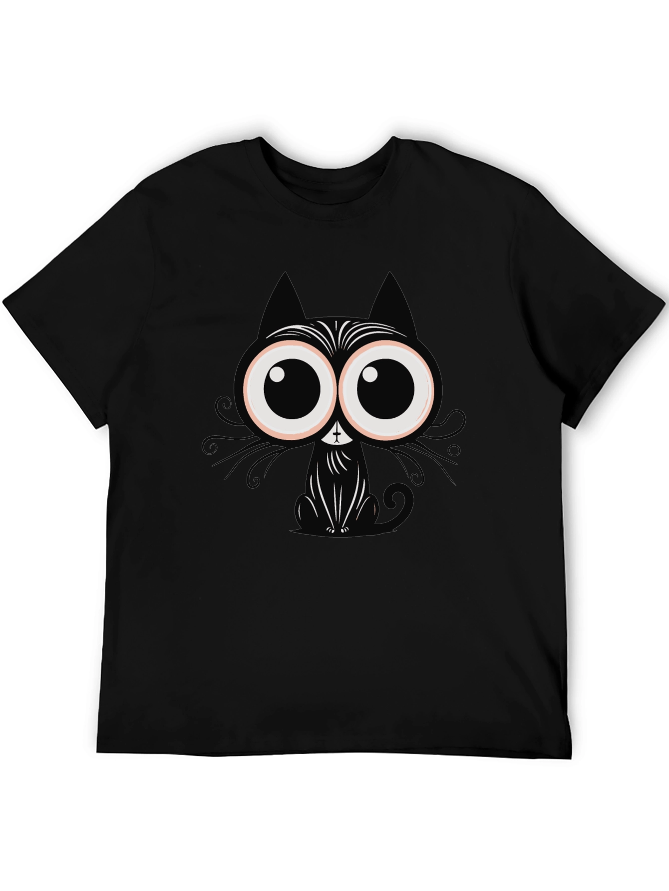 Cartoon Cat Graphic T-Shirt - Black