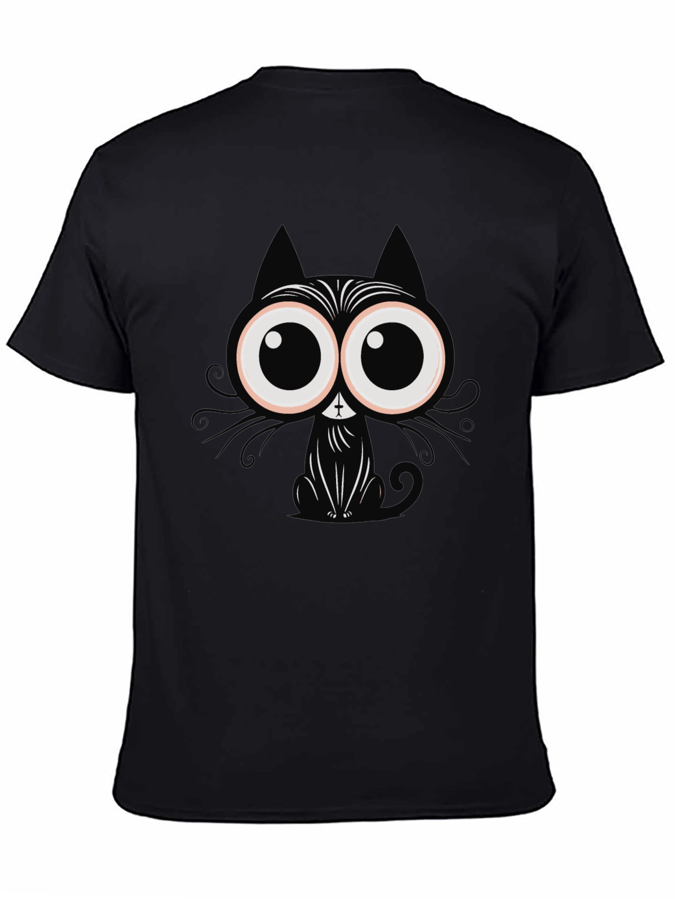 Cartoon Cat Graphic T-Shirt - Black
