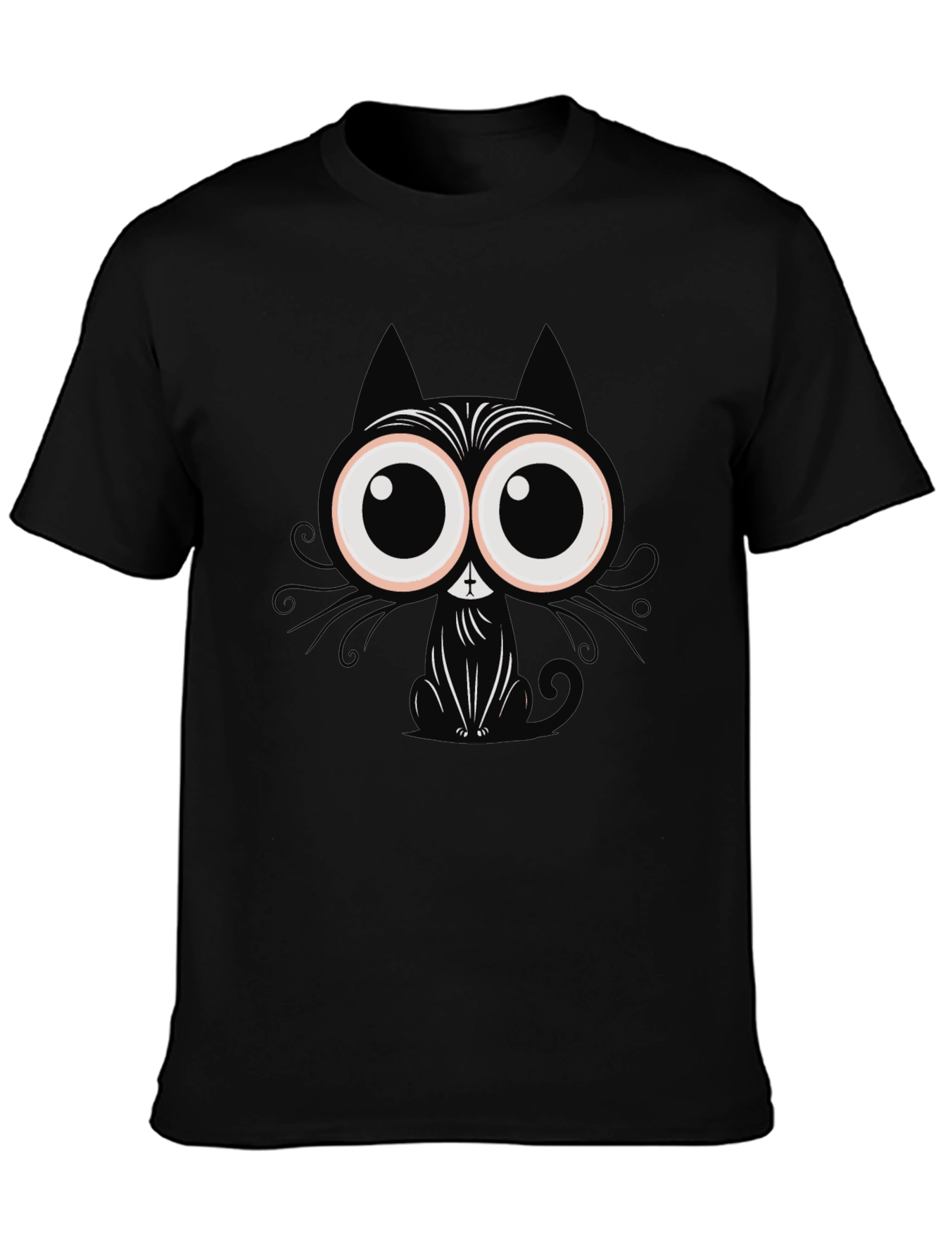 Cartoon Cat Graphic T-Shirt - Black