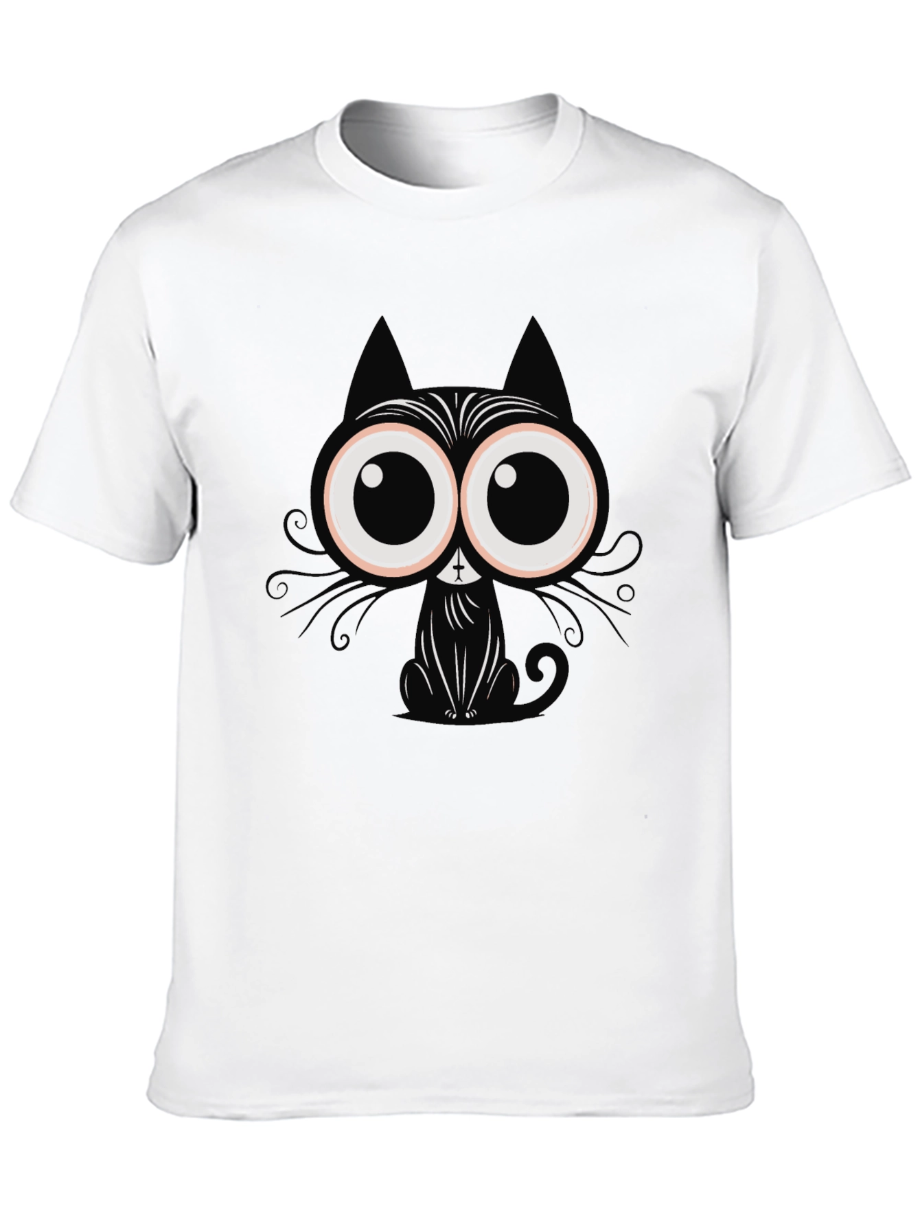 Cartoon Cat Graphic T-Shirt - Black