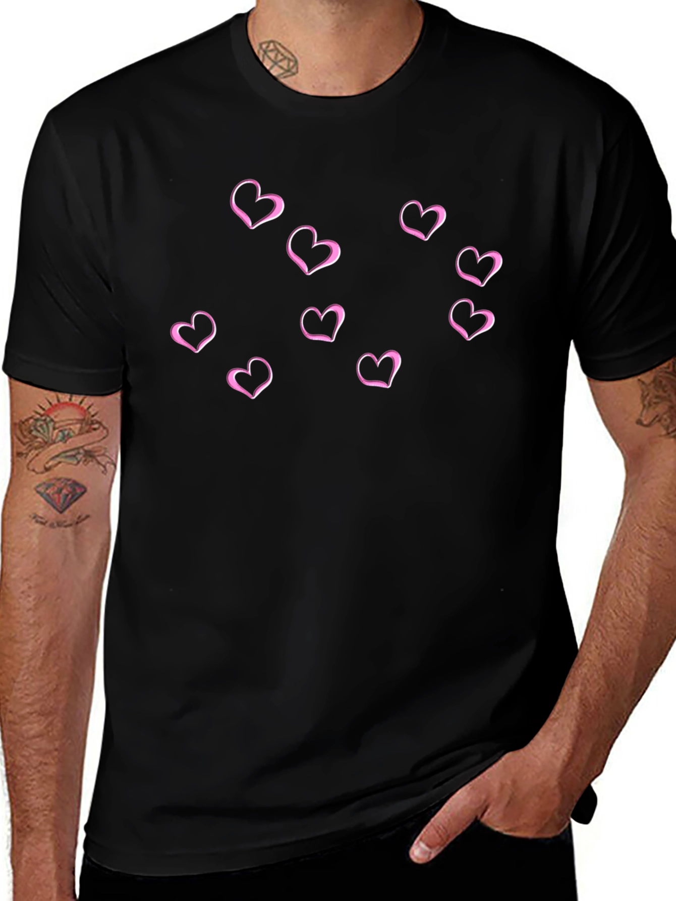 Hearts Graphic Mens Black T-Shirt