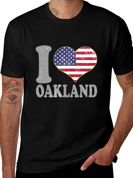 I Love Oakland USA Flag Heart T-Shirt