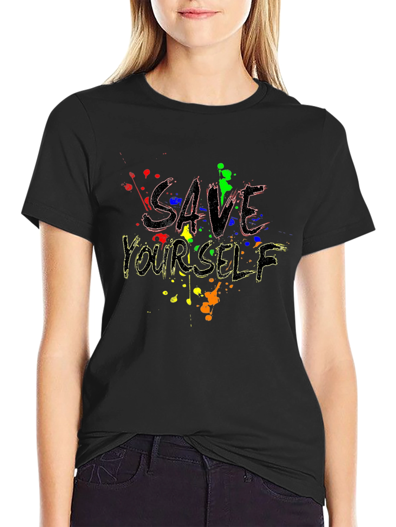 Save Yourself Graphic Tee - Trendy Black T-Shirt