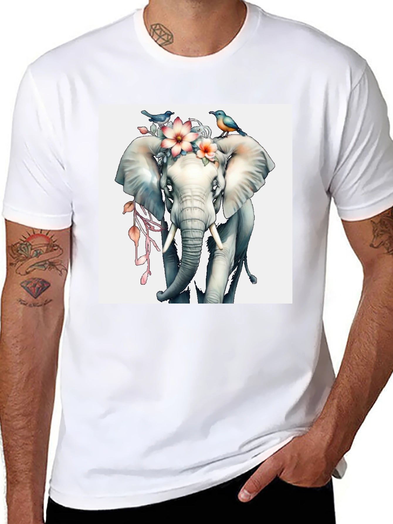 Elephant Floral Tee - Mens Graphic T-Shirt