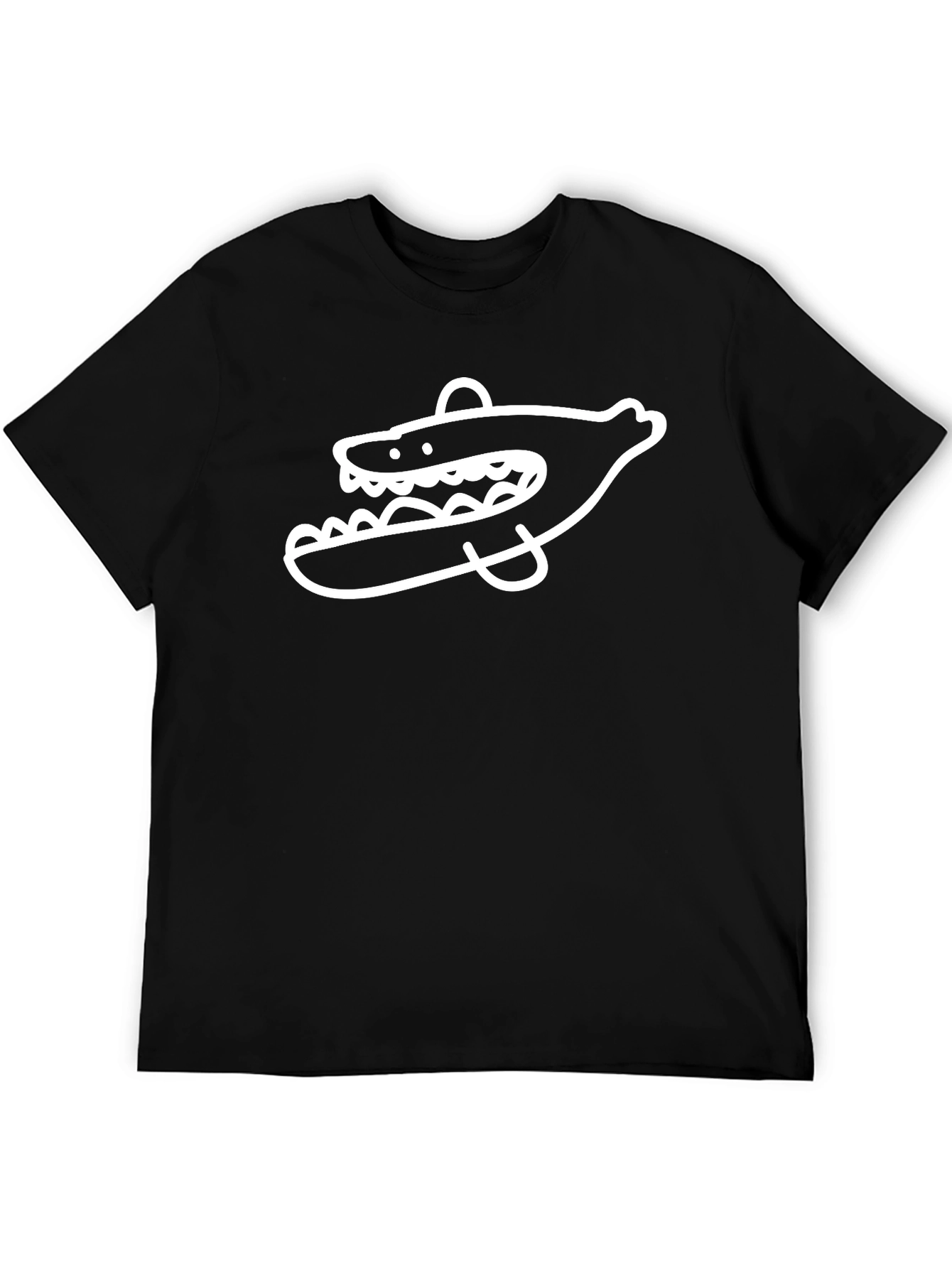 Cool Cartoon Shark Graphic Print Black T-Shirt