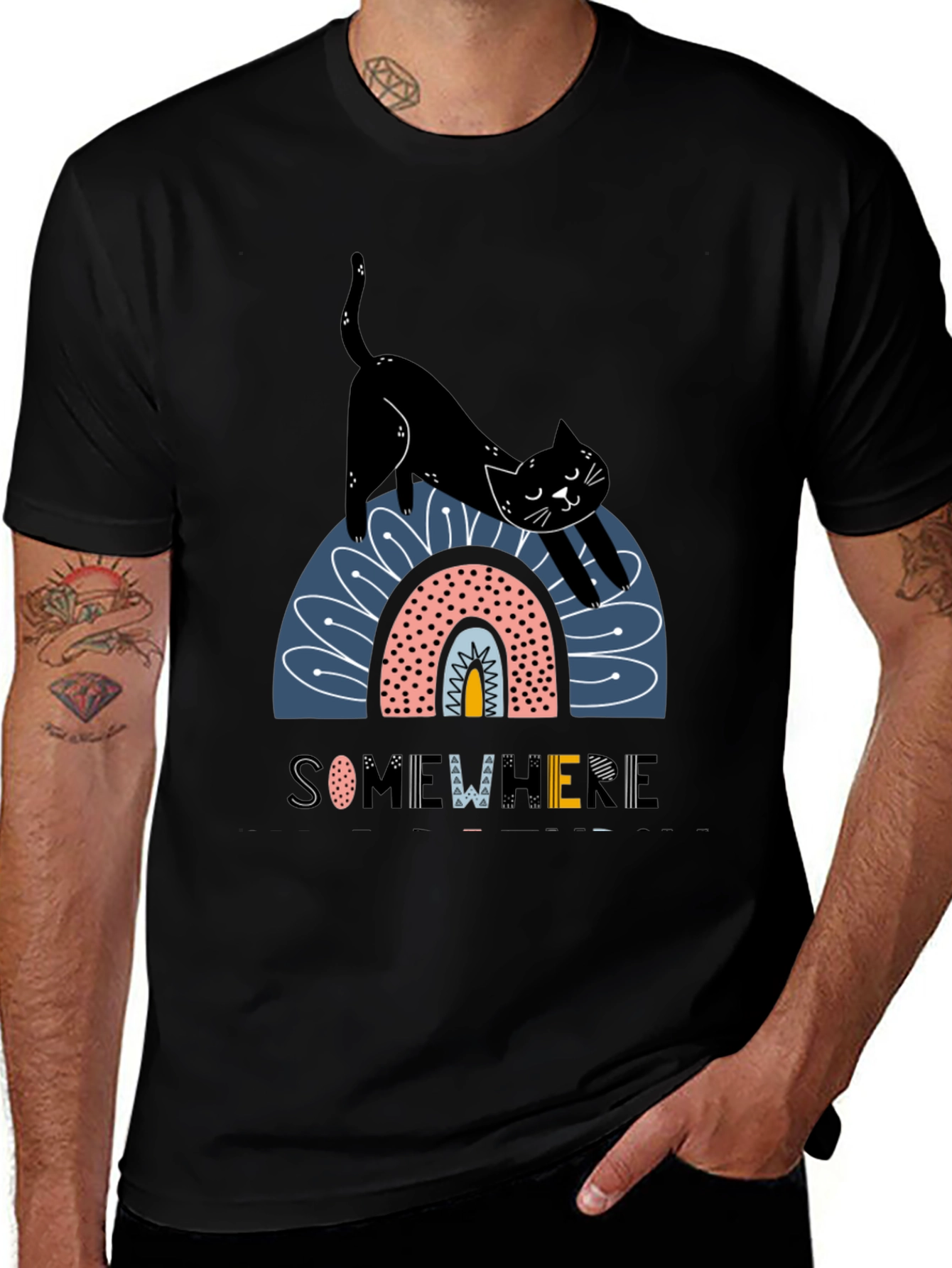 Black Cat Rainbow Graphic T-Shirt