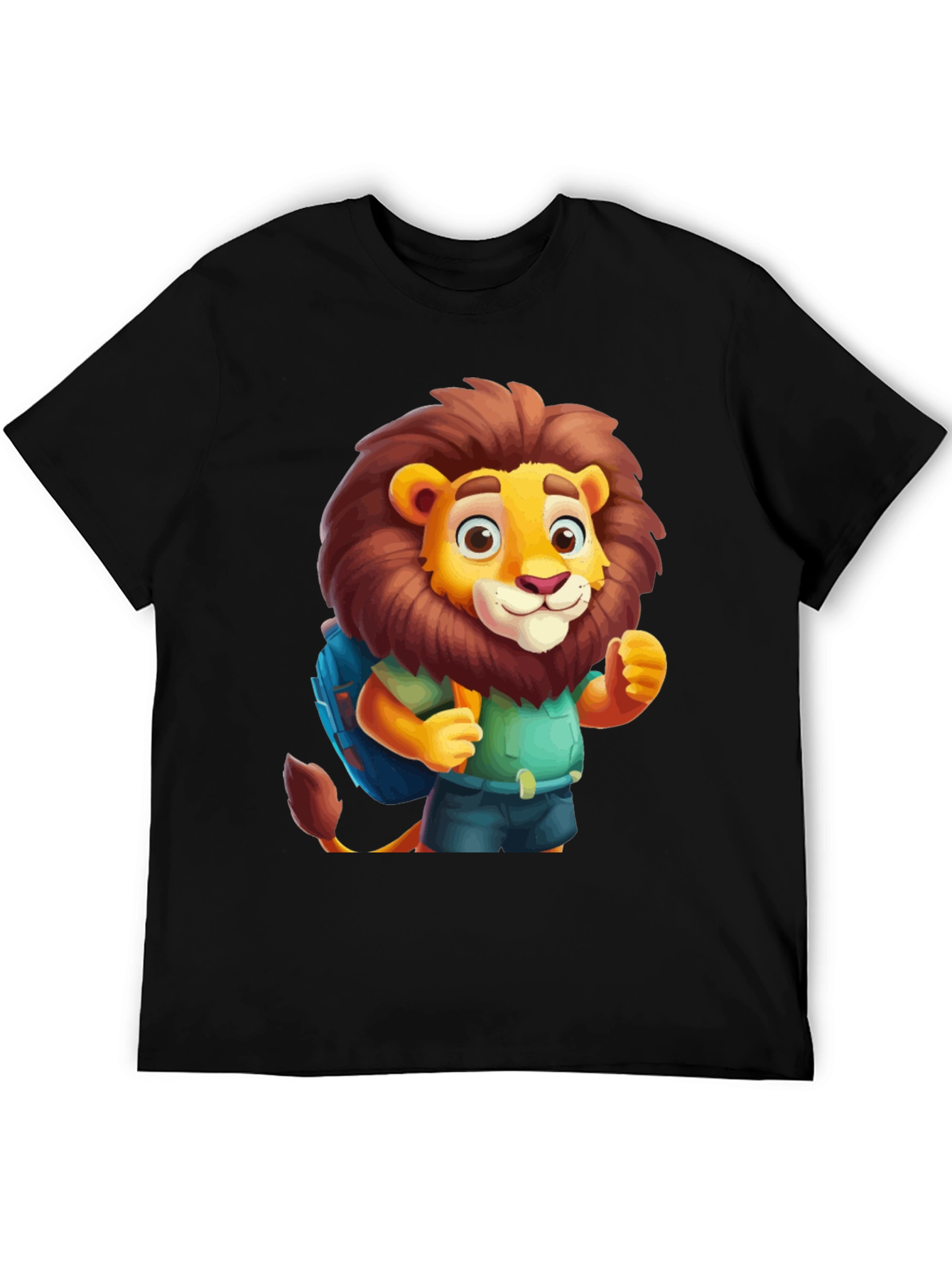 Cartoon Lion Tourist Black T-Shirt
