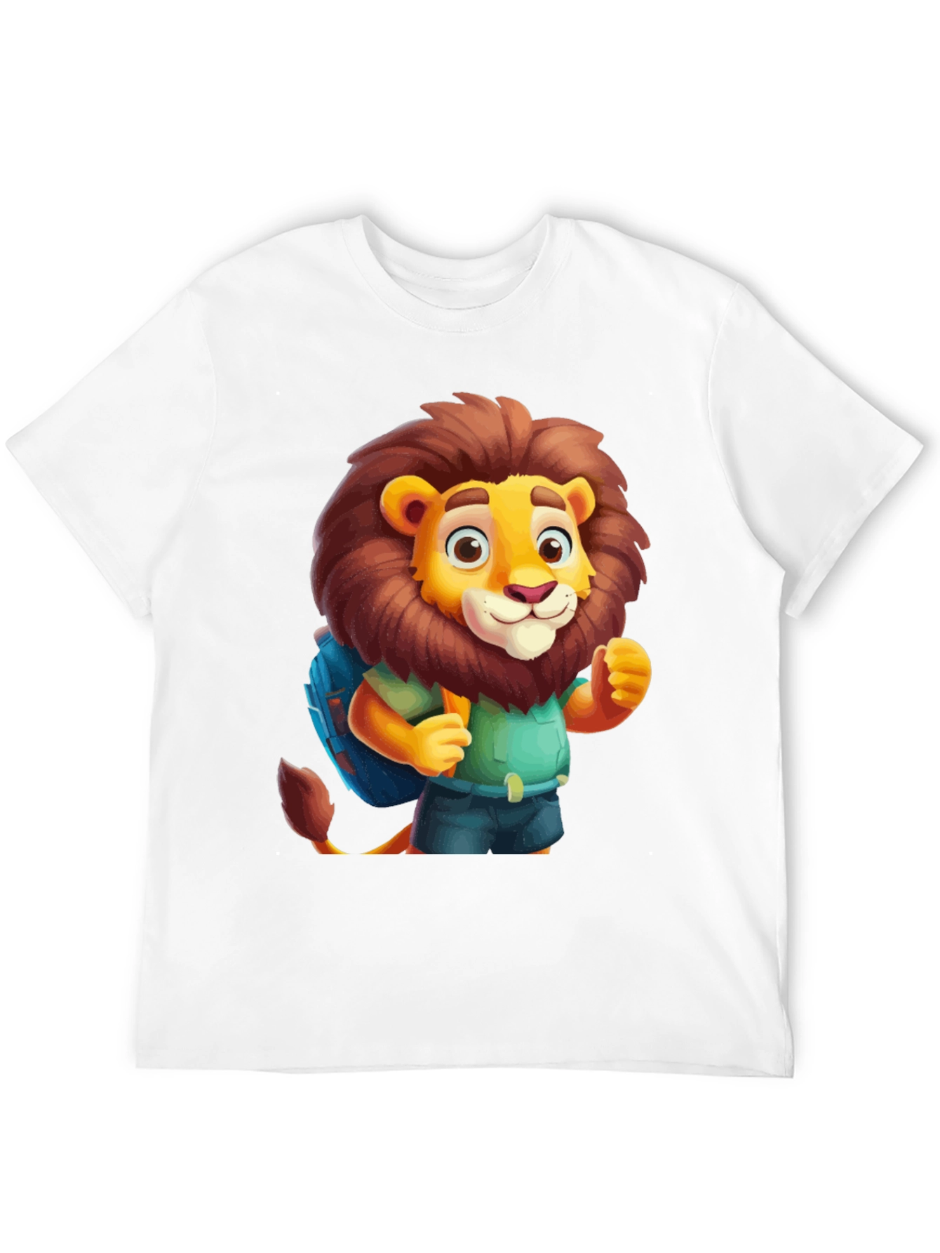 Cartoon Lion Tourist Black T-Shirt