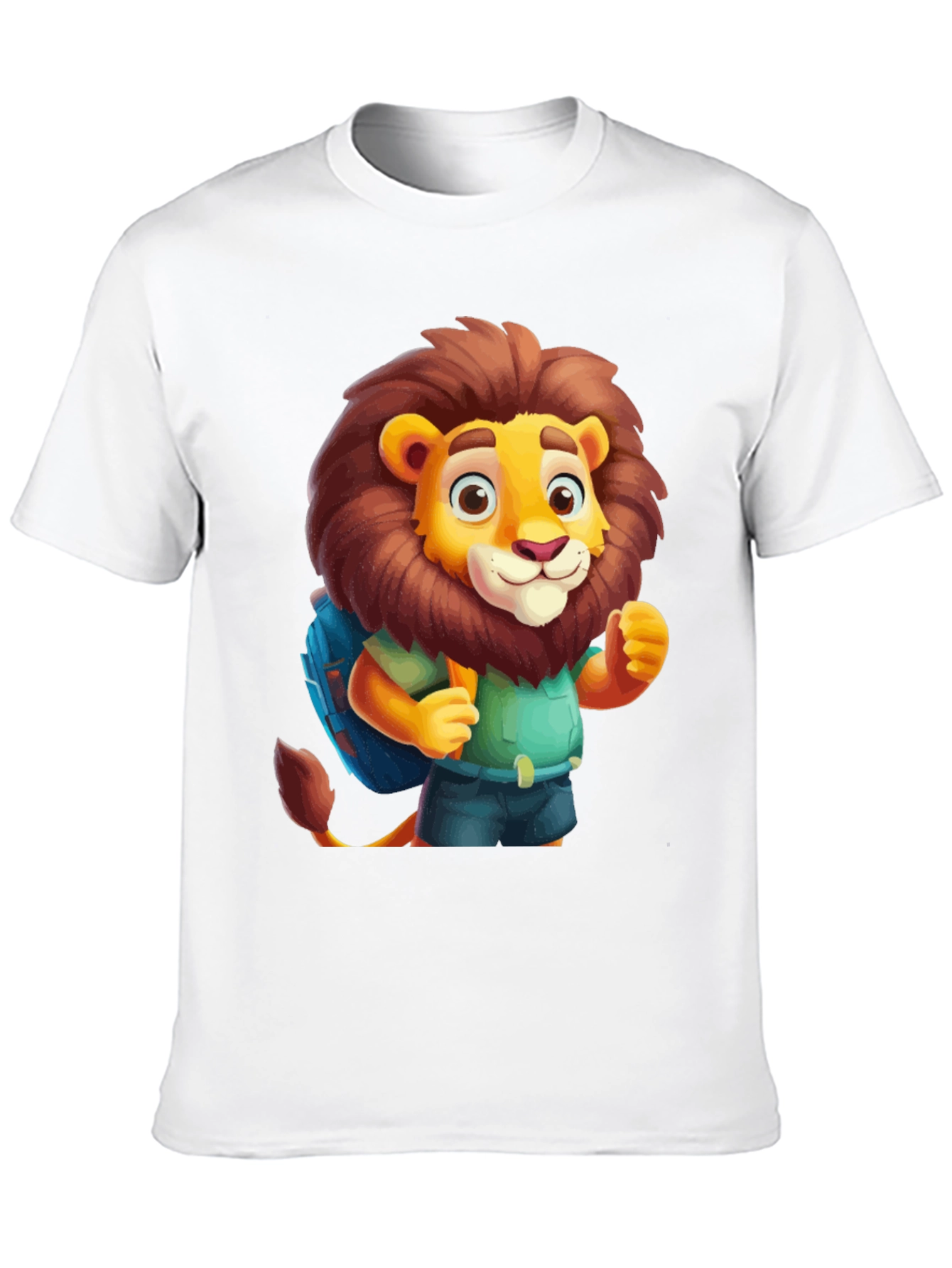 Cartoon Lion Tourist Black T-Shirt