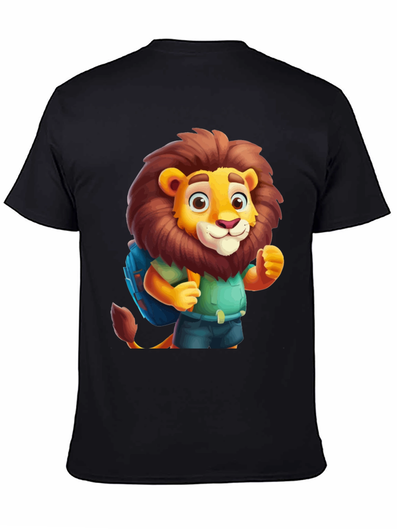 Cartoon Lion Tourist Black T-Shirt