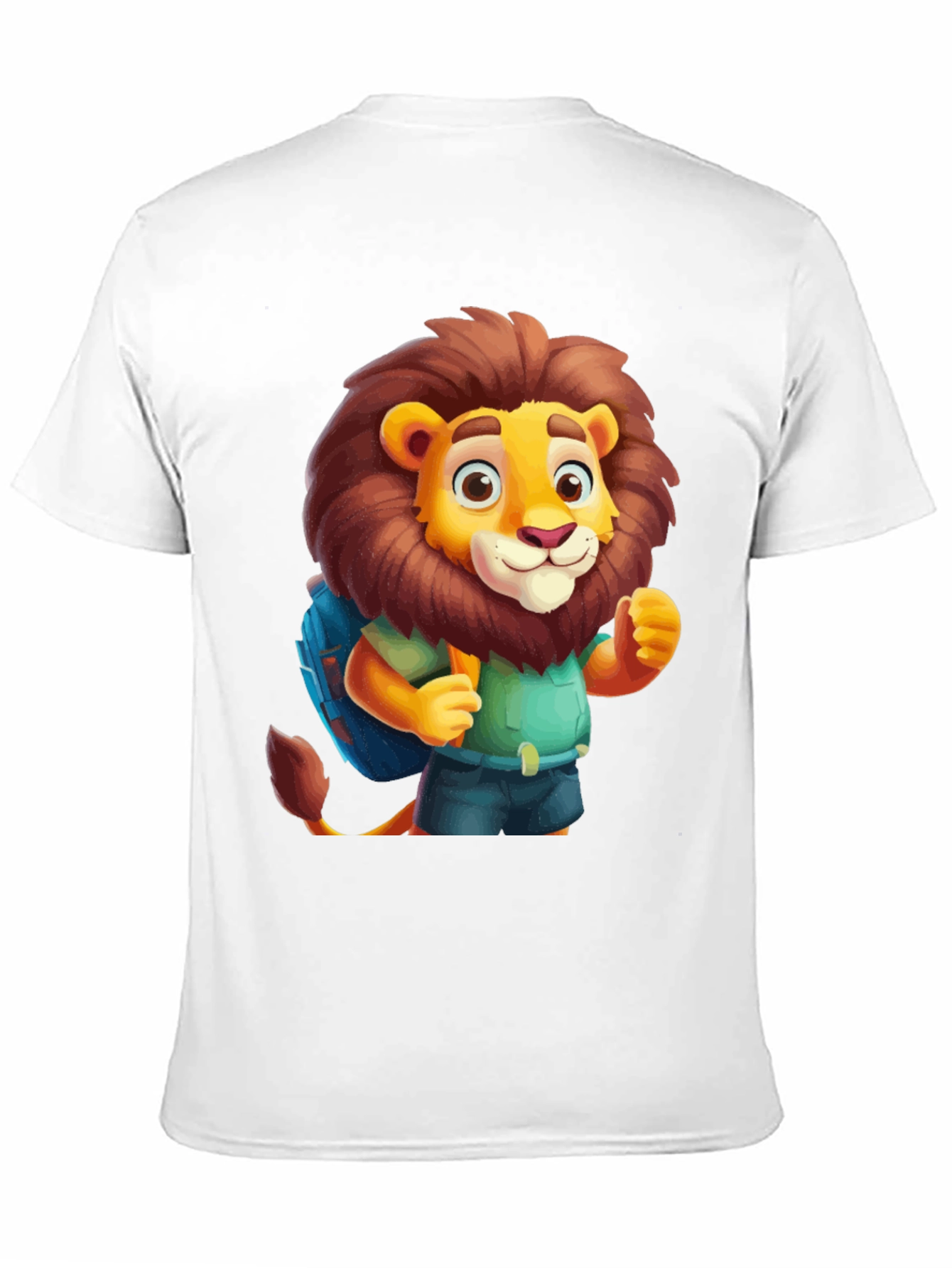 Cartoon Lion Tourist Black T-Shirt