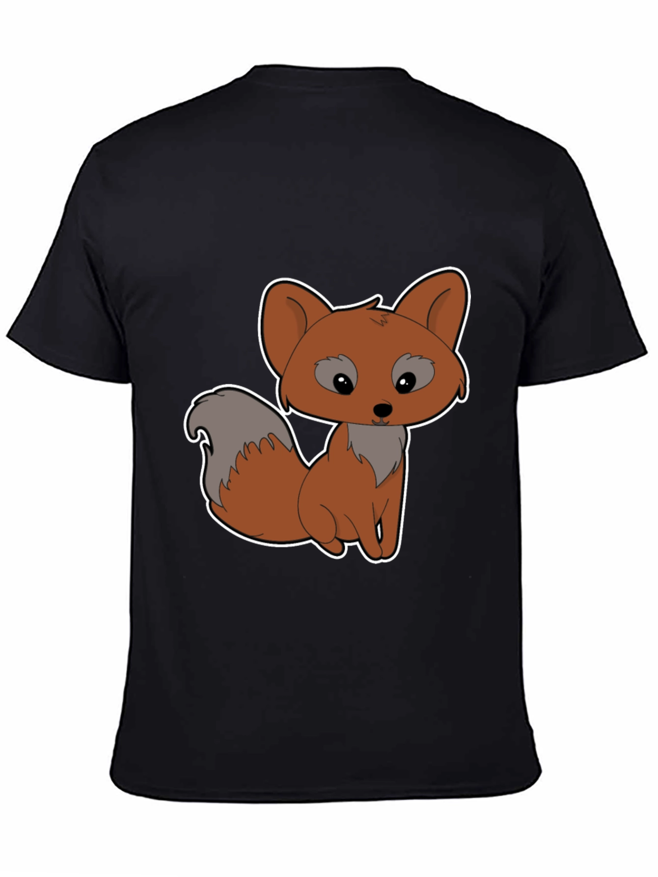 Cute Cartoon Fox Graphic Tee - Black Cotton Shirt
