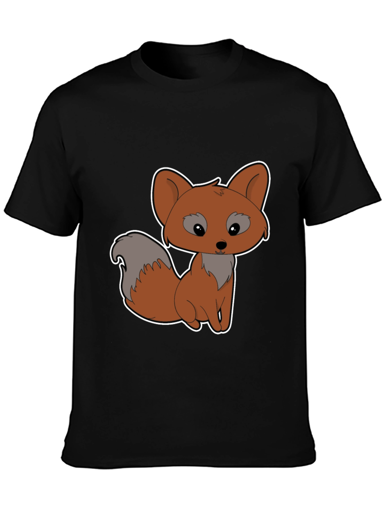 Cute Cartoon Fox Graphic Tee - Black Cotton Shirt