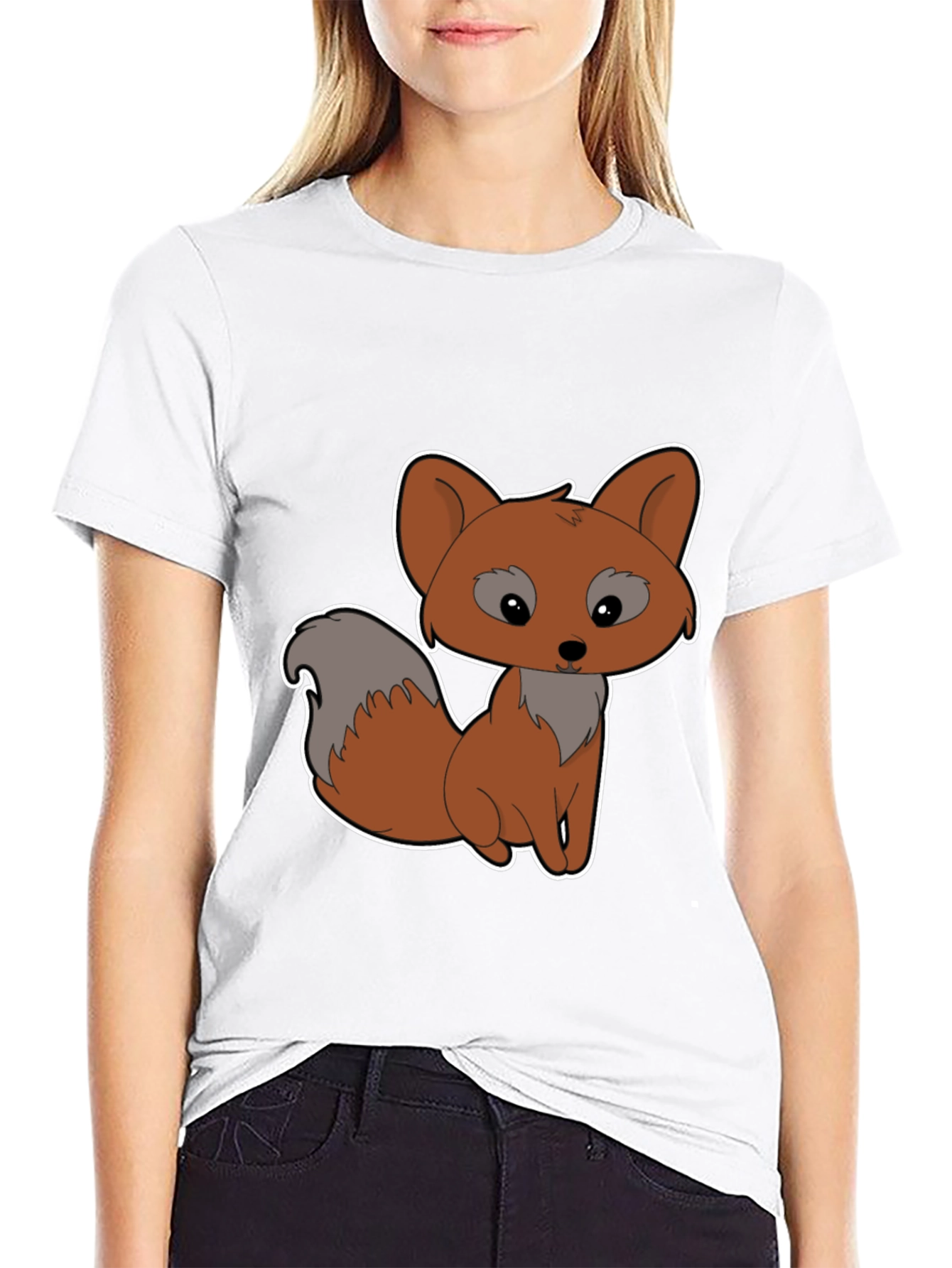 Cute Cartoon Fox Graphic Tee - Black Cotton Shirt