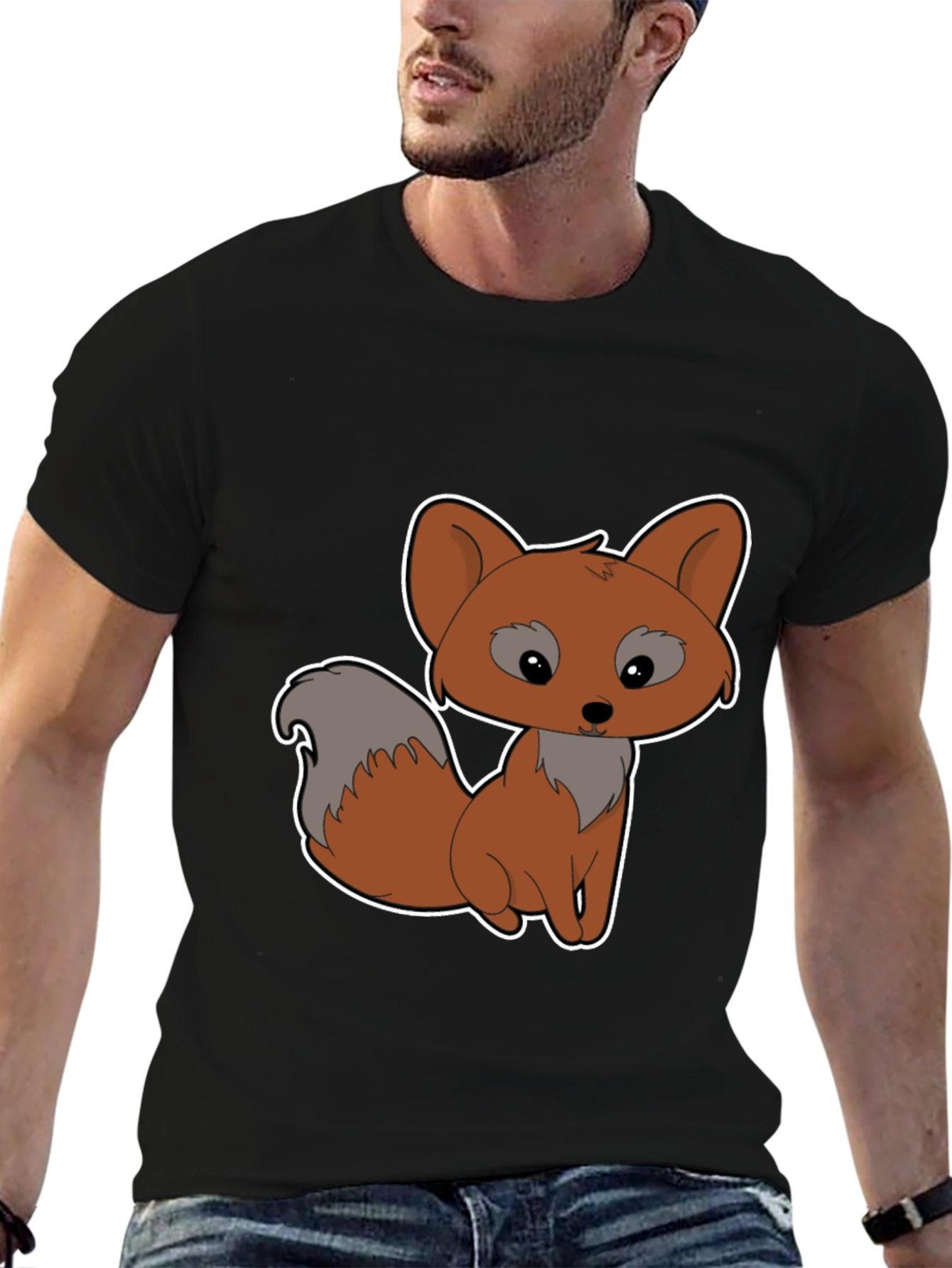 Cute Cartoon Fox Graphic Tee - Black Cotton Shirt
