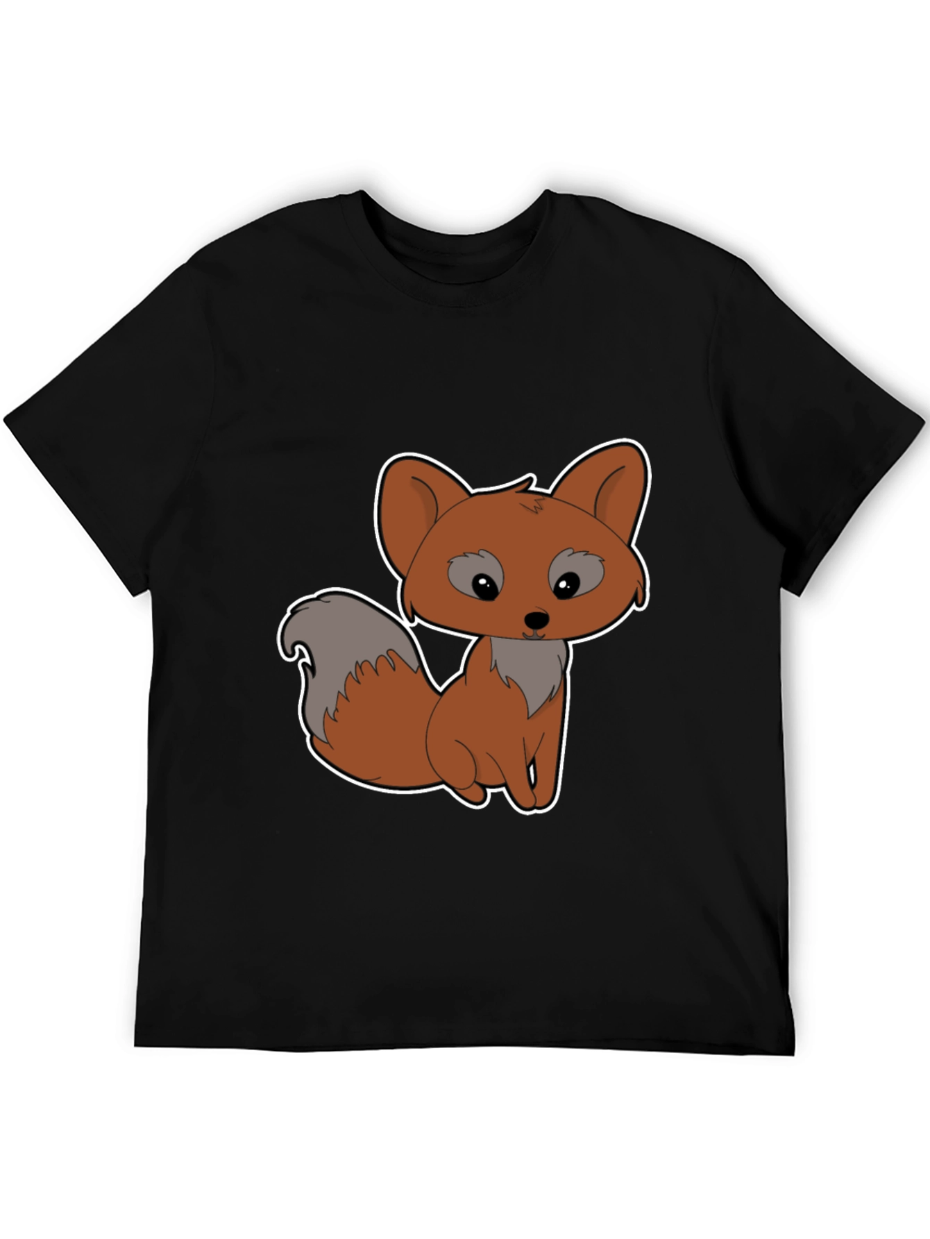 Cute Cartoon Fox Graphic Tee - Black Cotton Shirt