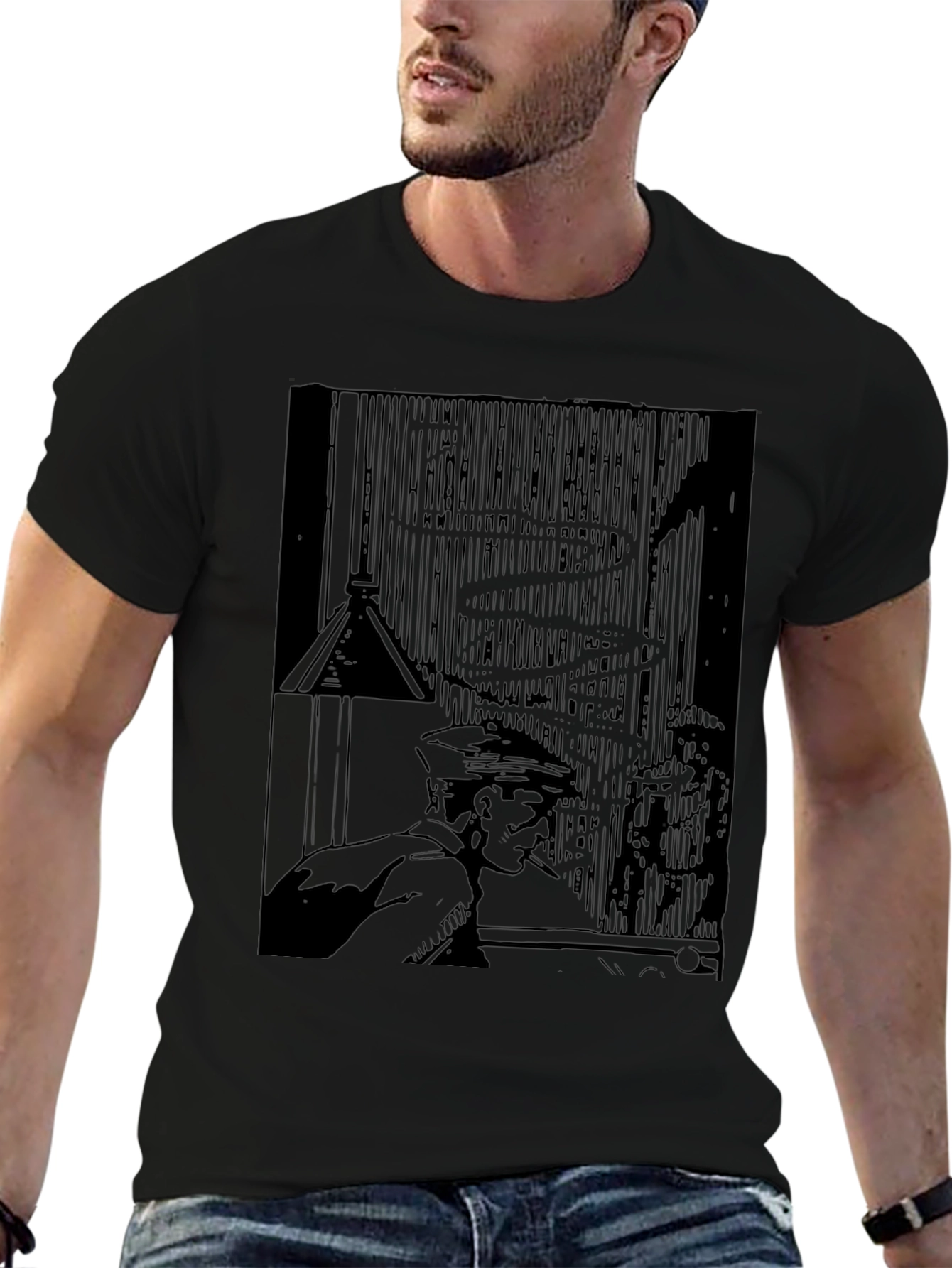 Noir Comic Style Graphic Print Black T-Shirt