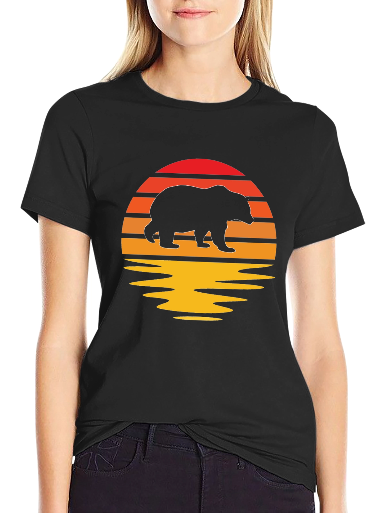 Bear Sunset Graphic T-Shirt - Black