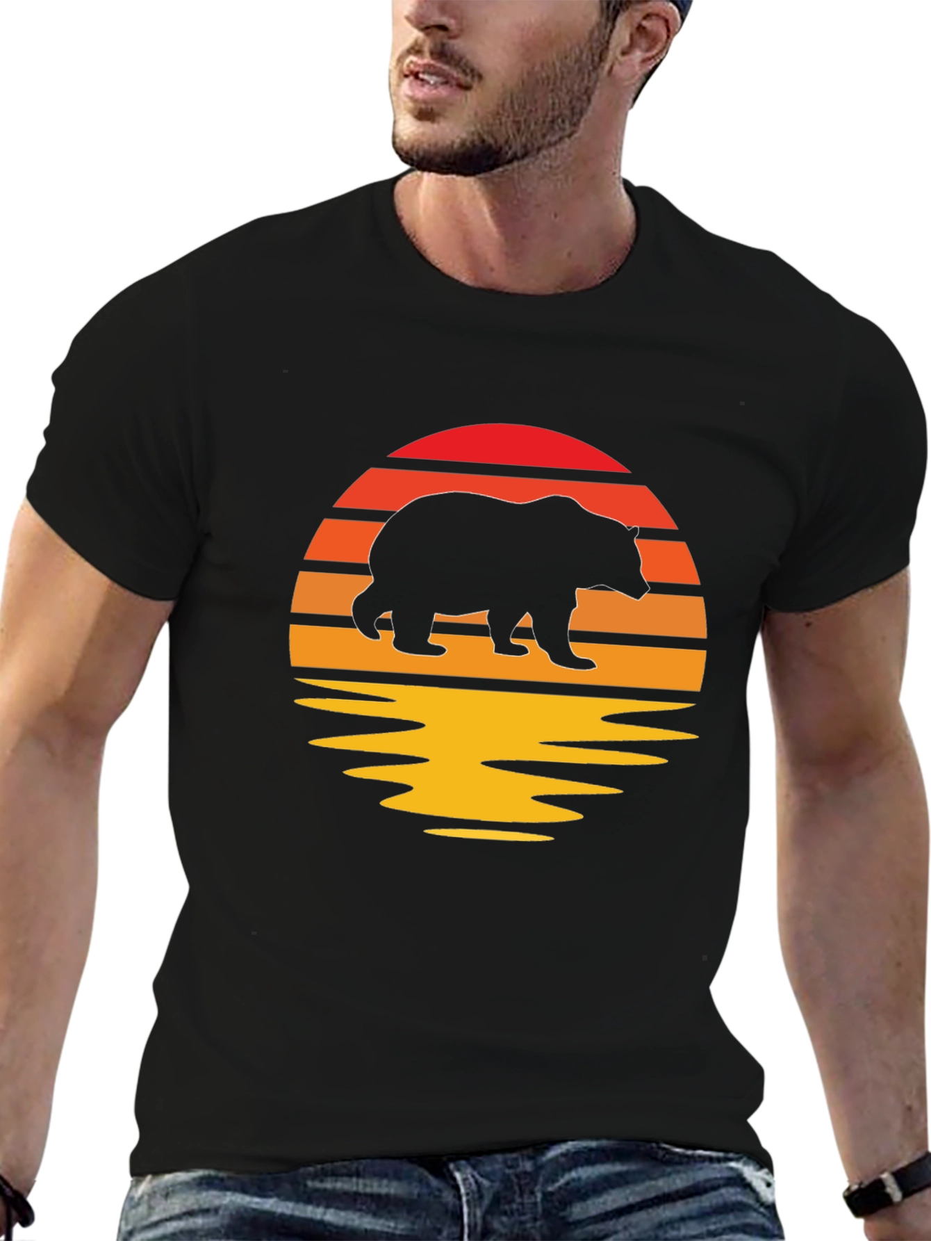 Bear Sunset Graphic T-Shirt - Black