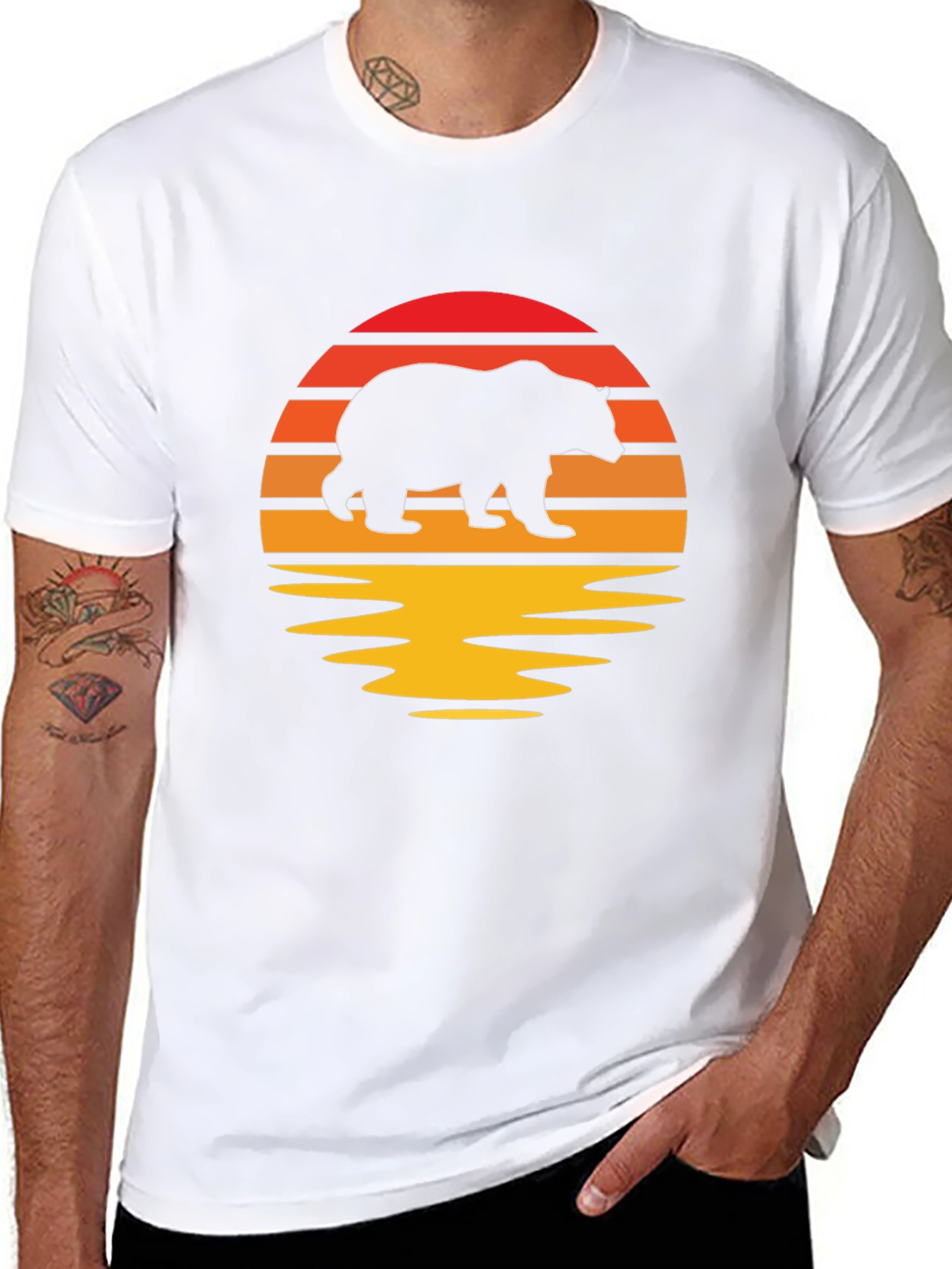 Bear Sunset Graphic T-Shirt - Black