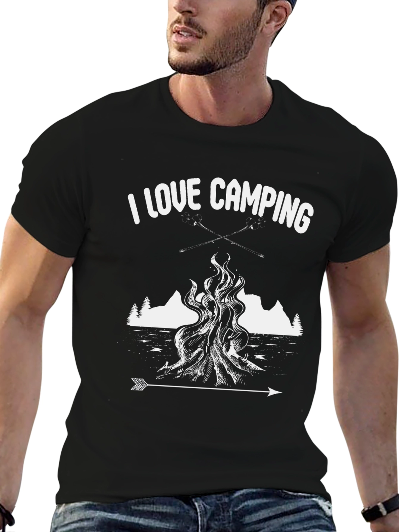 I Love Camping Graphic Tee - Black Cotton Shirt
