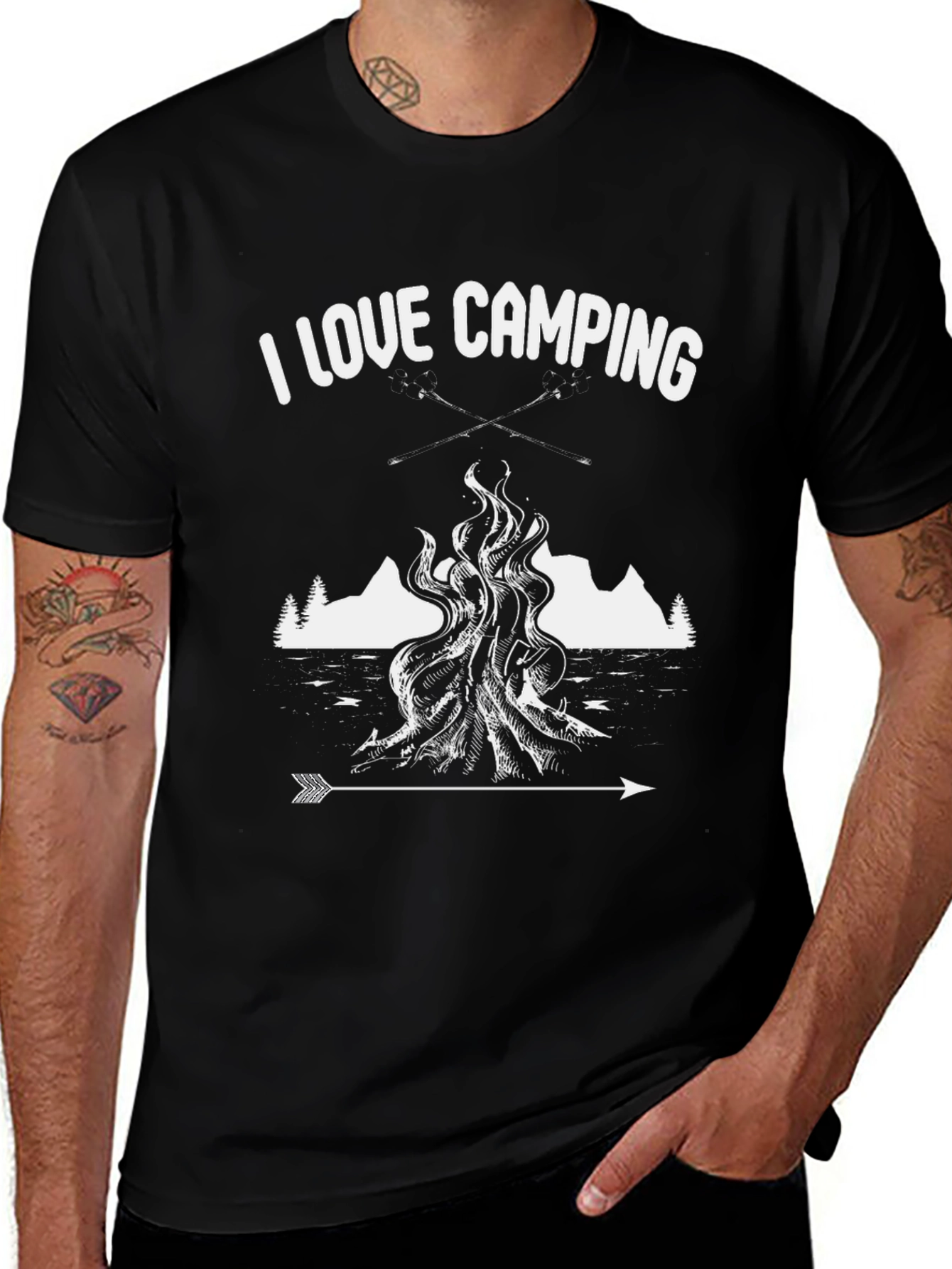 I Love Camping Graphic Tee - Black Cotton Shirt