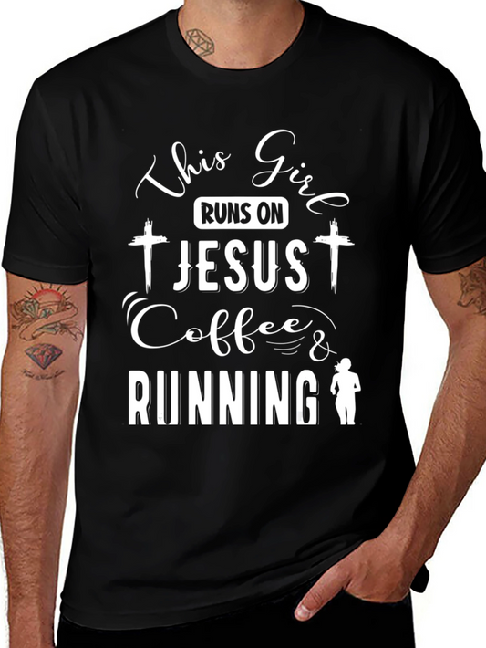This Girl Runs on Jesus Coffee & Running Black T-Shirt