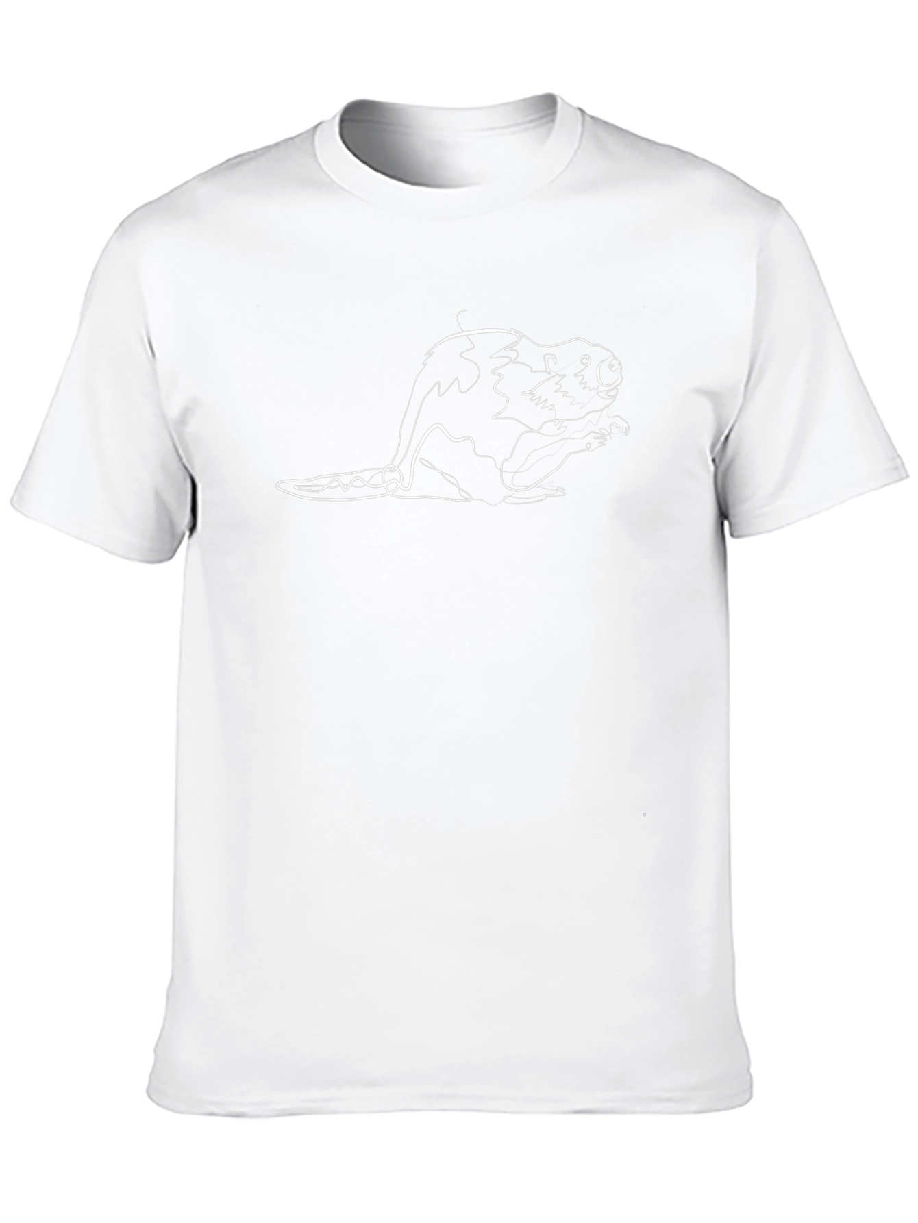 Black T-Shirt with Beaver Line Art Design
