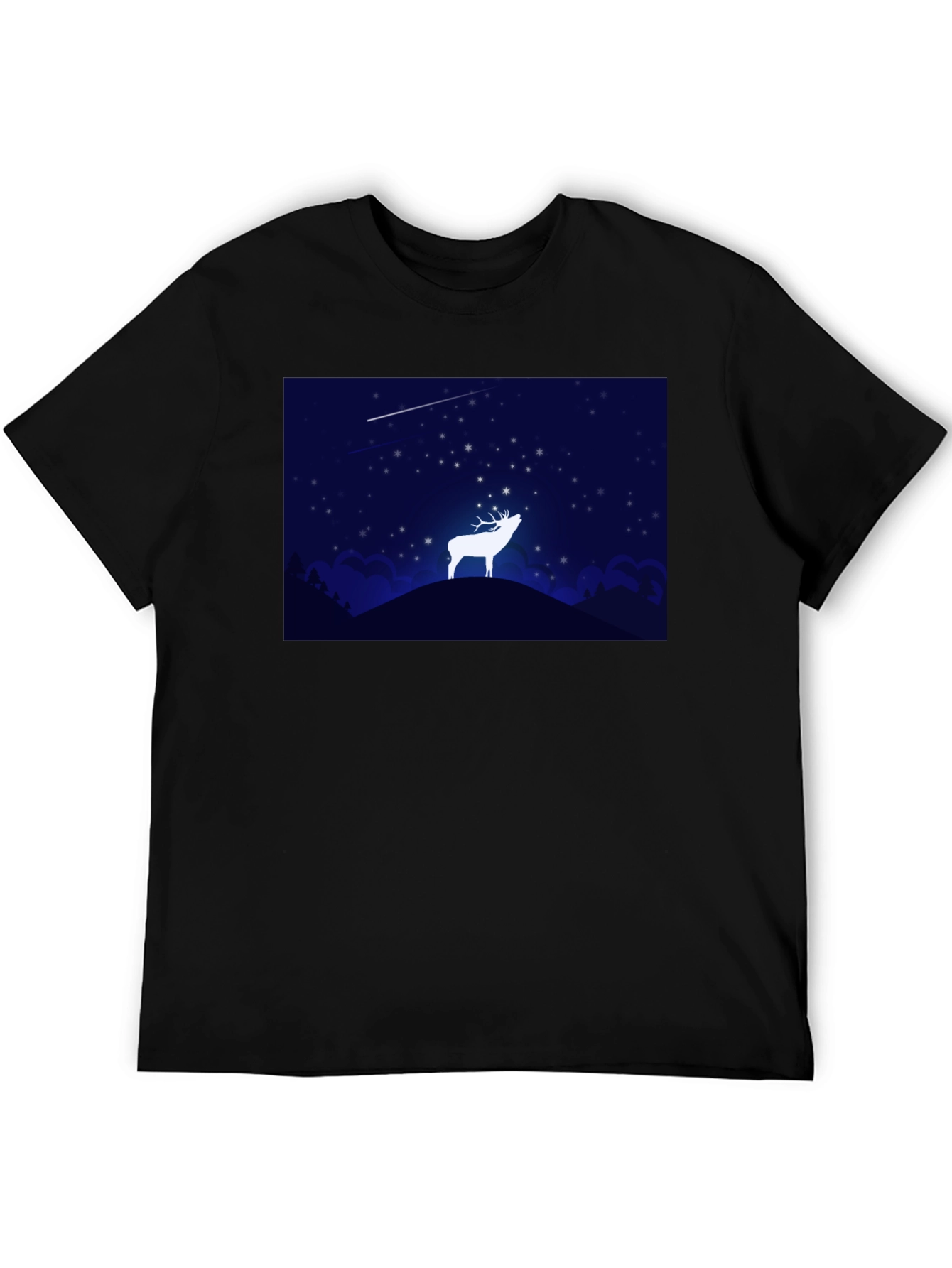 Starry Night Deer Graphic Black T-Shirt