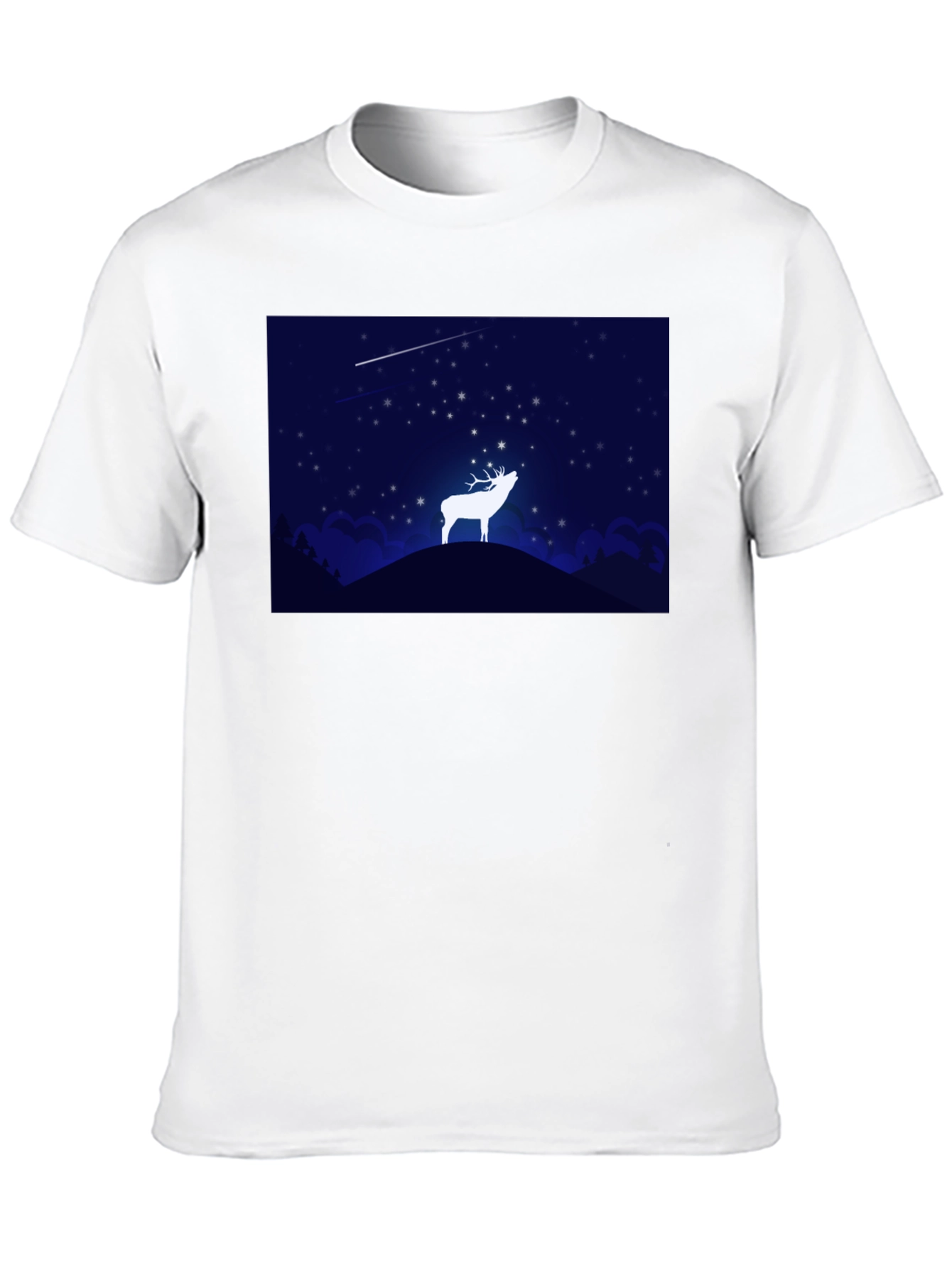 Starry Night Deer Graphic Black T-Shirt