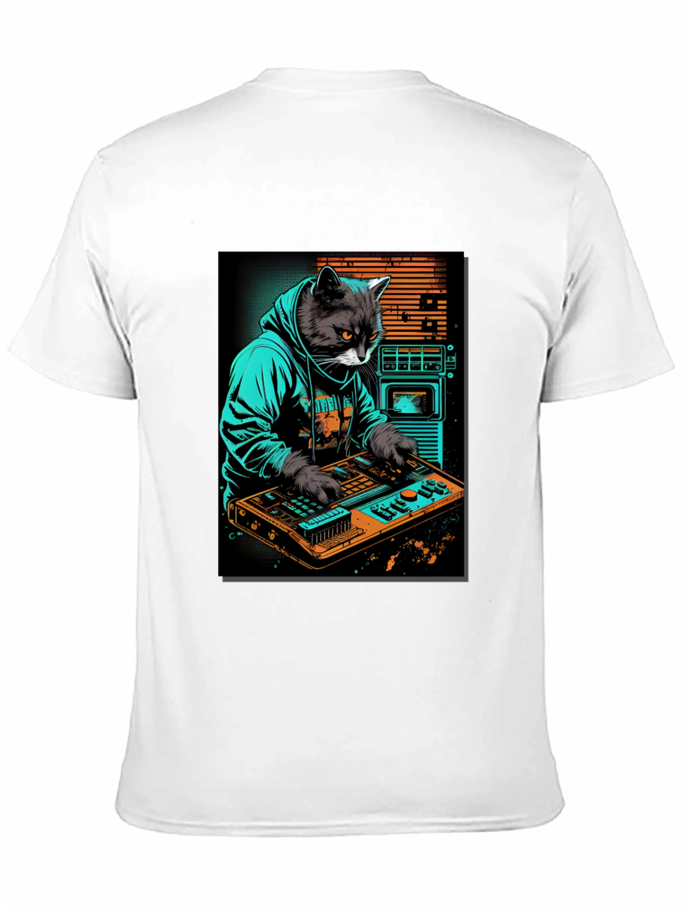 Cat DJ Graphic Tee - Cool Black T-Shirt