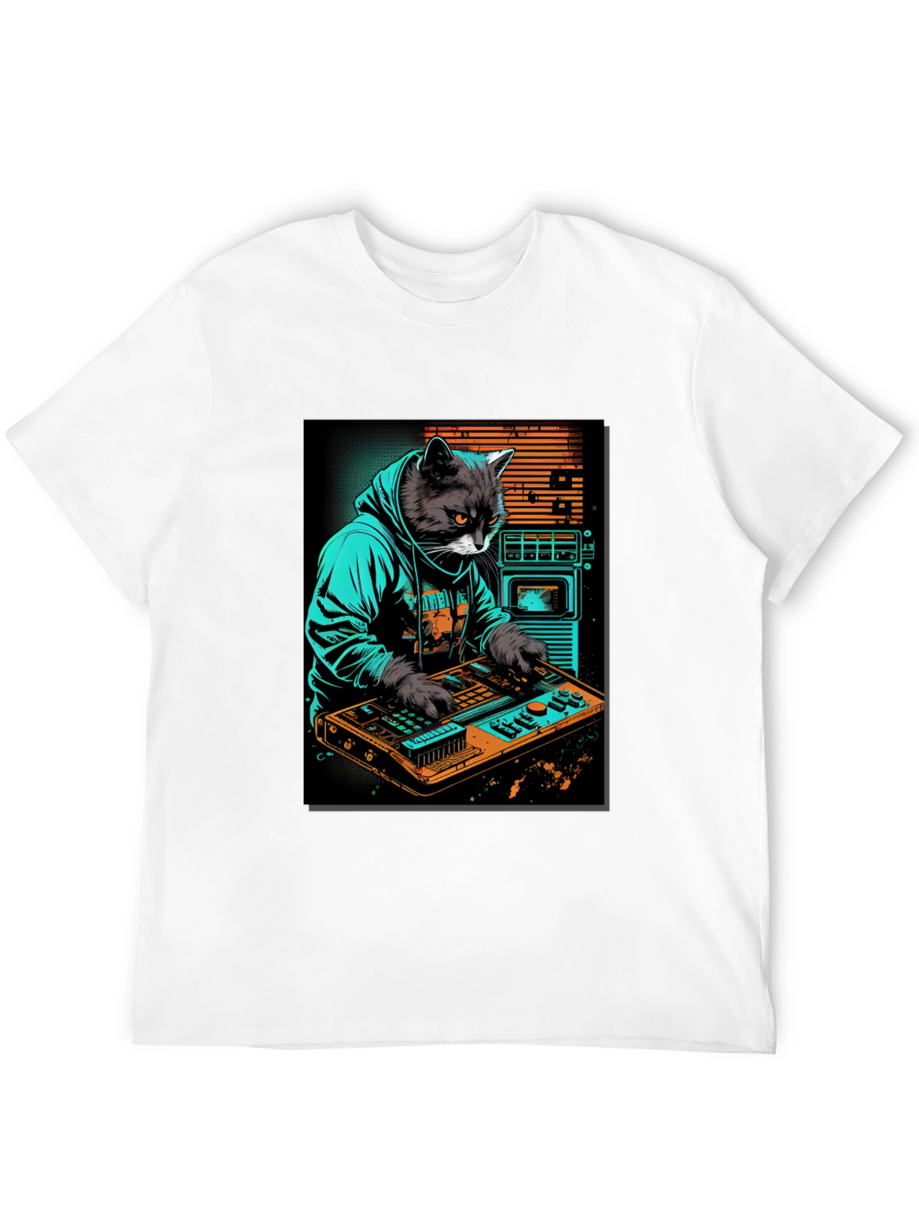 Cat DJ Graphic Tee - Cool Black T-Shirt