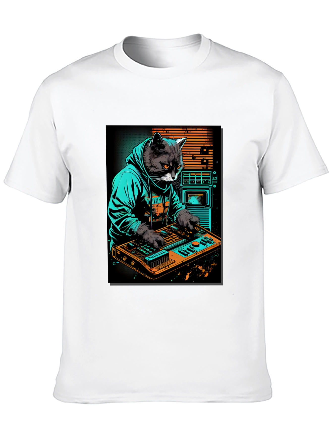 Cat DJ Graphic Tee - Cool Black T-Shirt