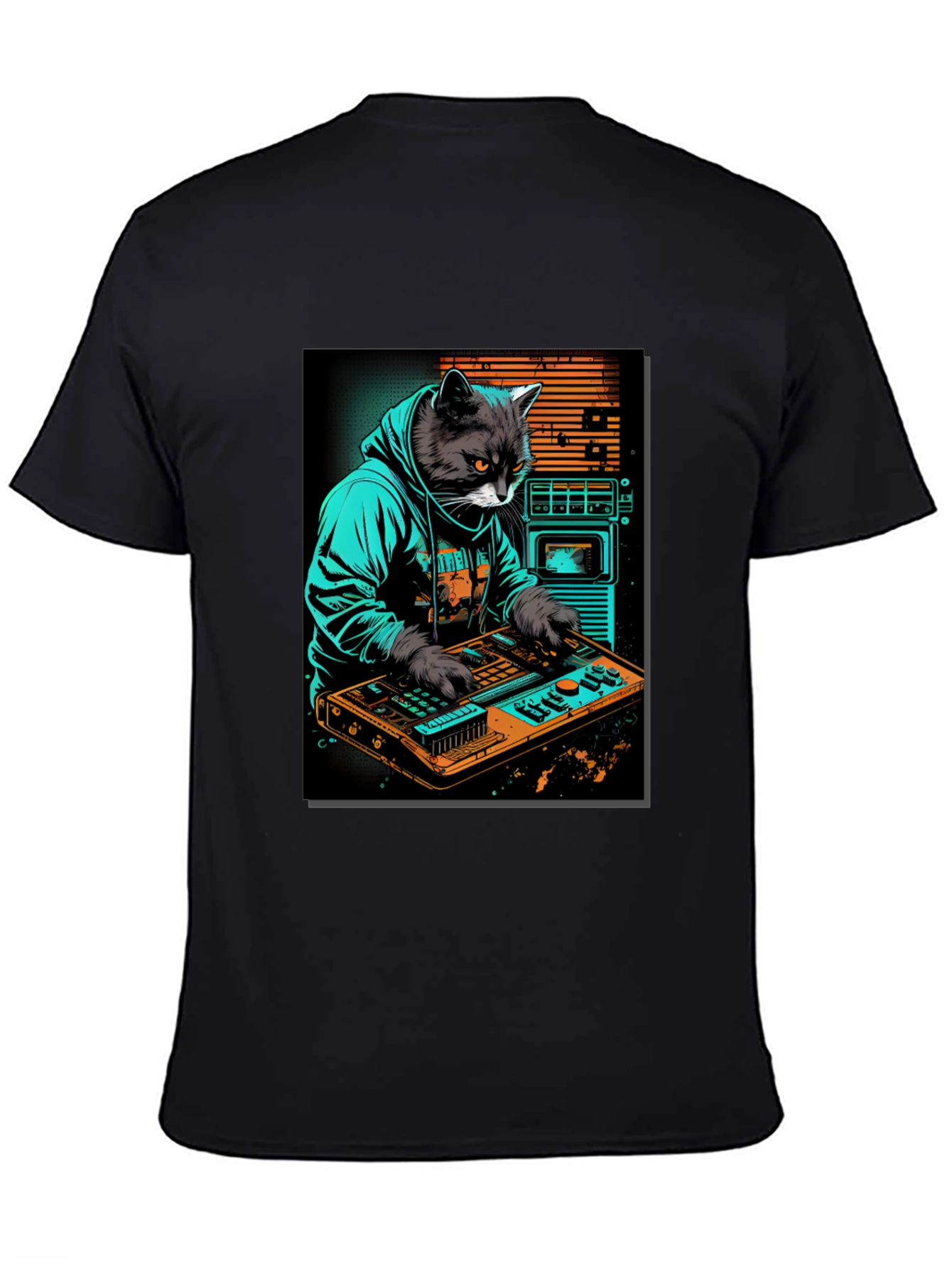 Cat DJ Graphic Tee - Cool Black T-Shirt