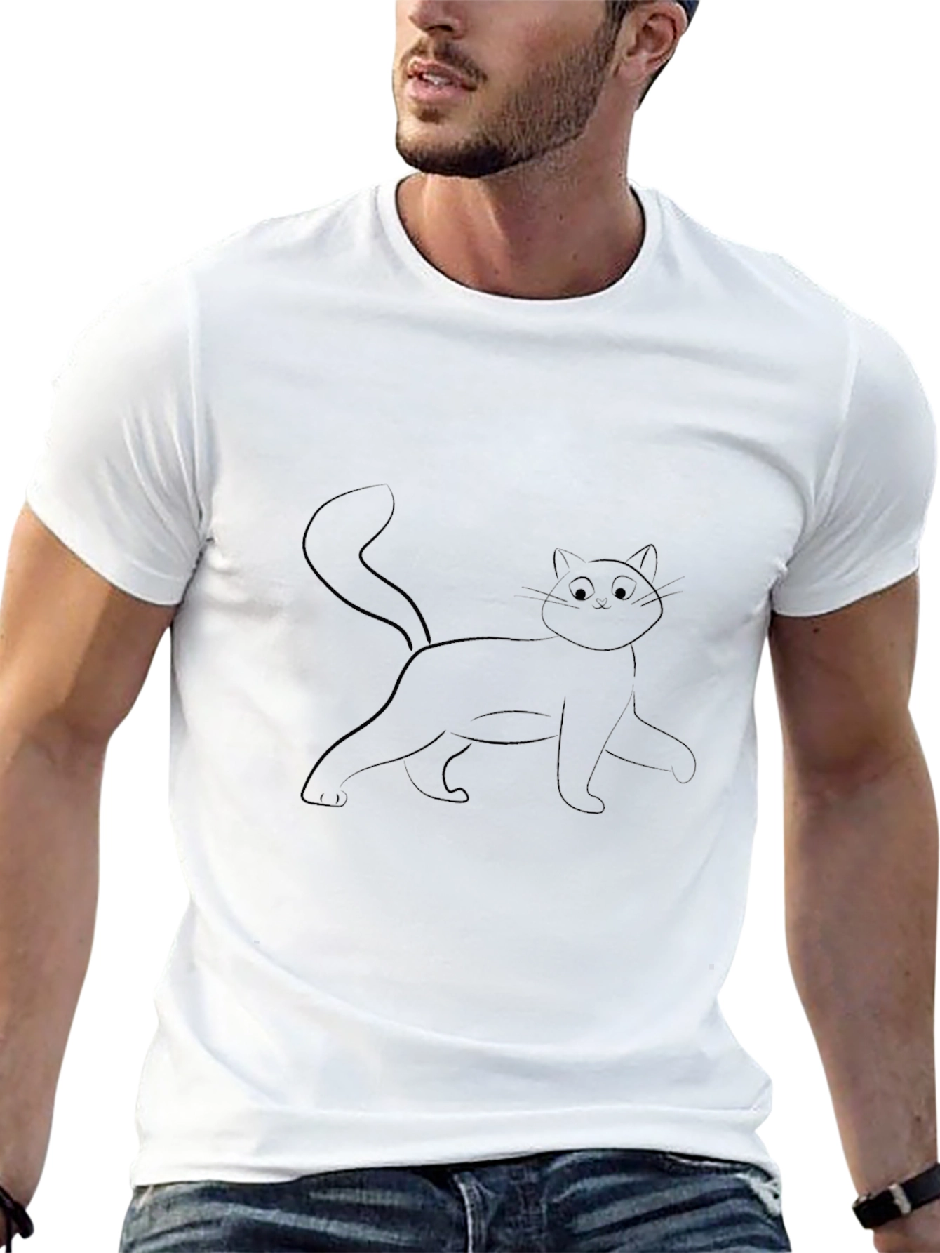Black Cat Outline Graphic T-Shirt