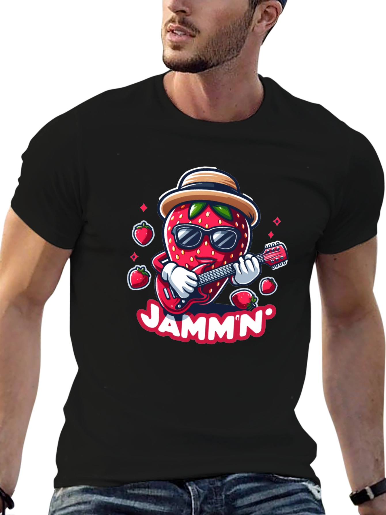 Jammin Strawberry Guitar Player Graphic Tee