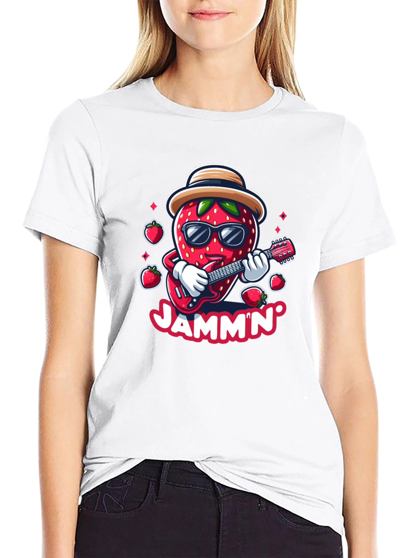 Jammin Strawberry Guitar Player Graphic Tee