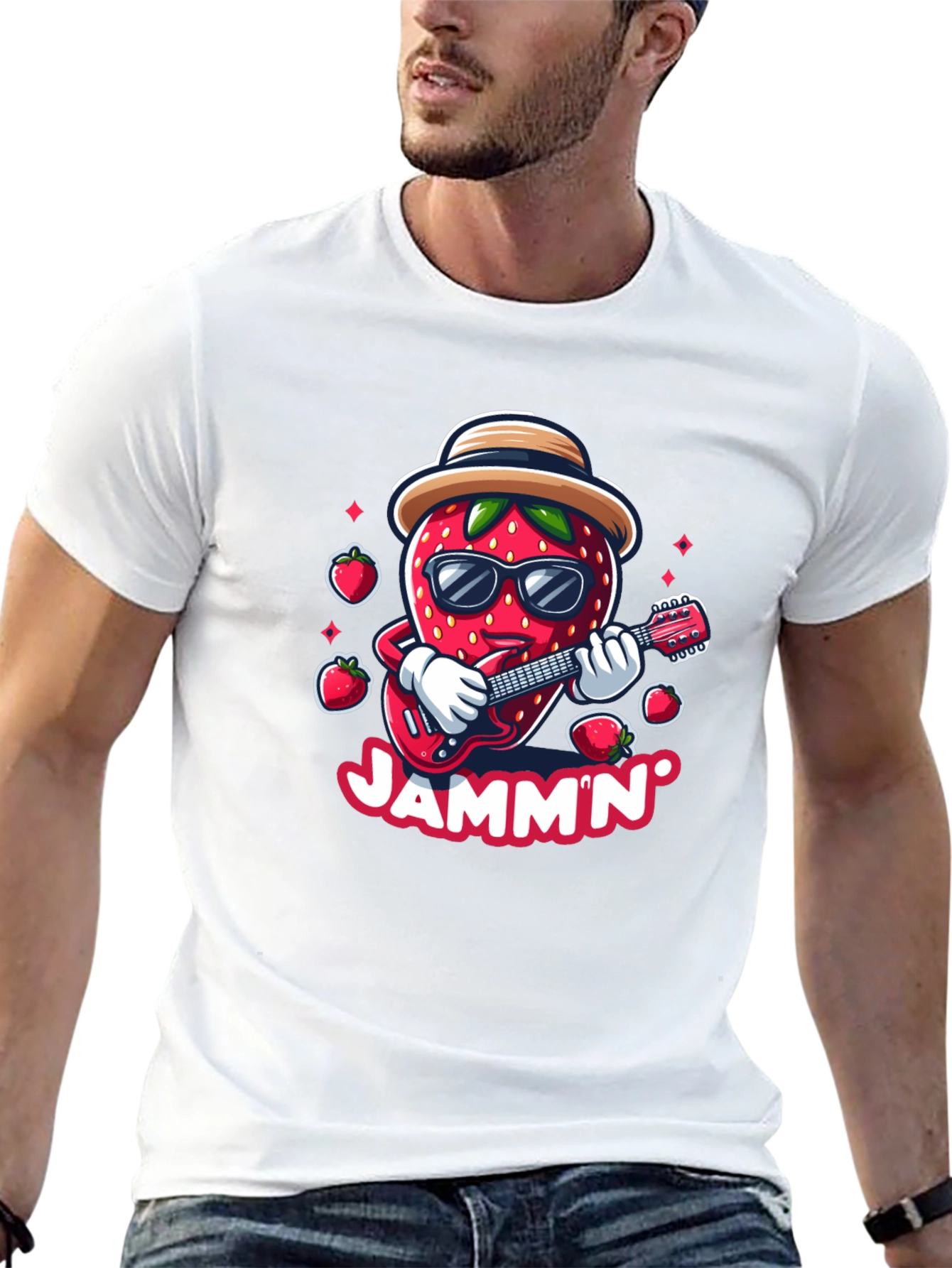 Jammin Strawberry Guitar Player Graphic Tee