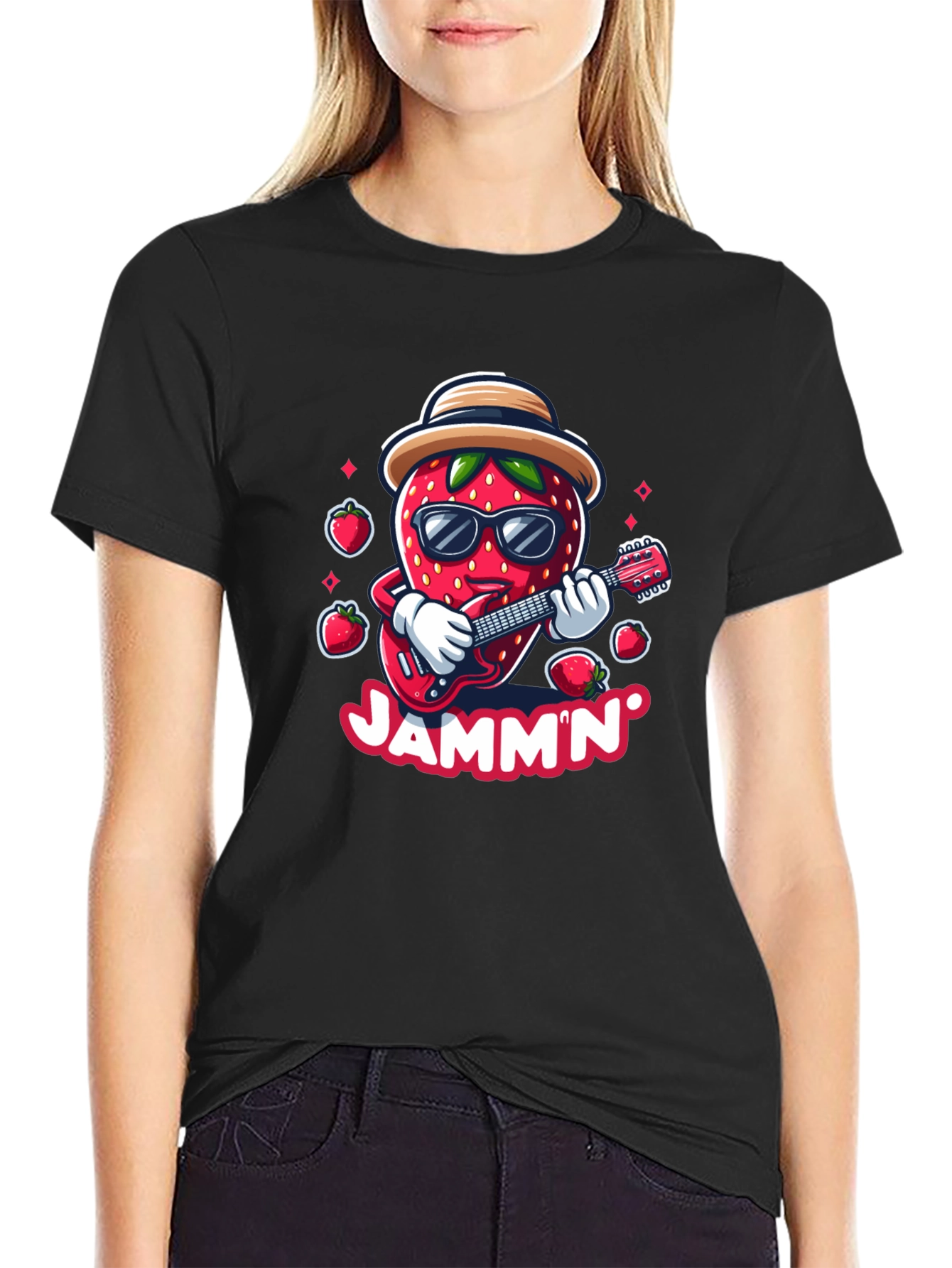 Jammin Strawberry Guitar Player Graphic Tee