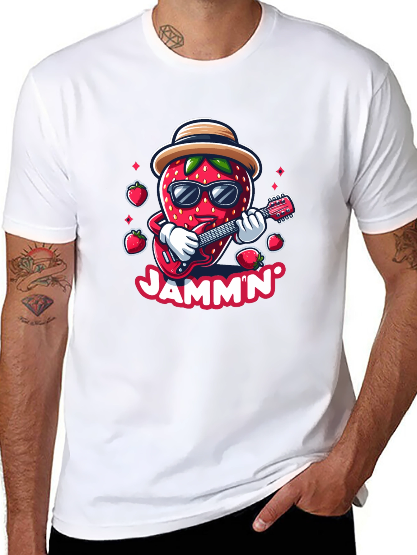 Jammin Strawberry Guitar Player Graphic Tee